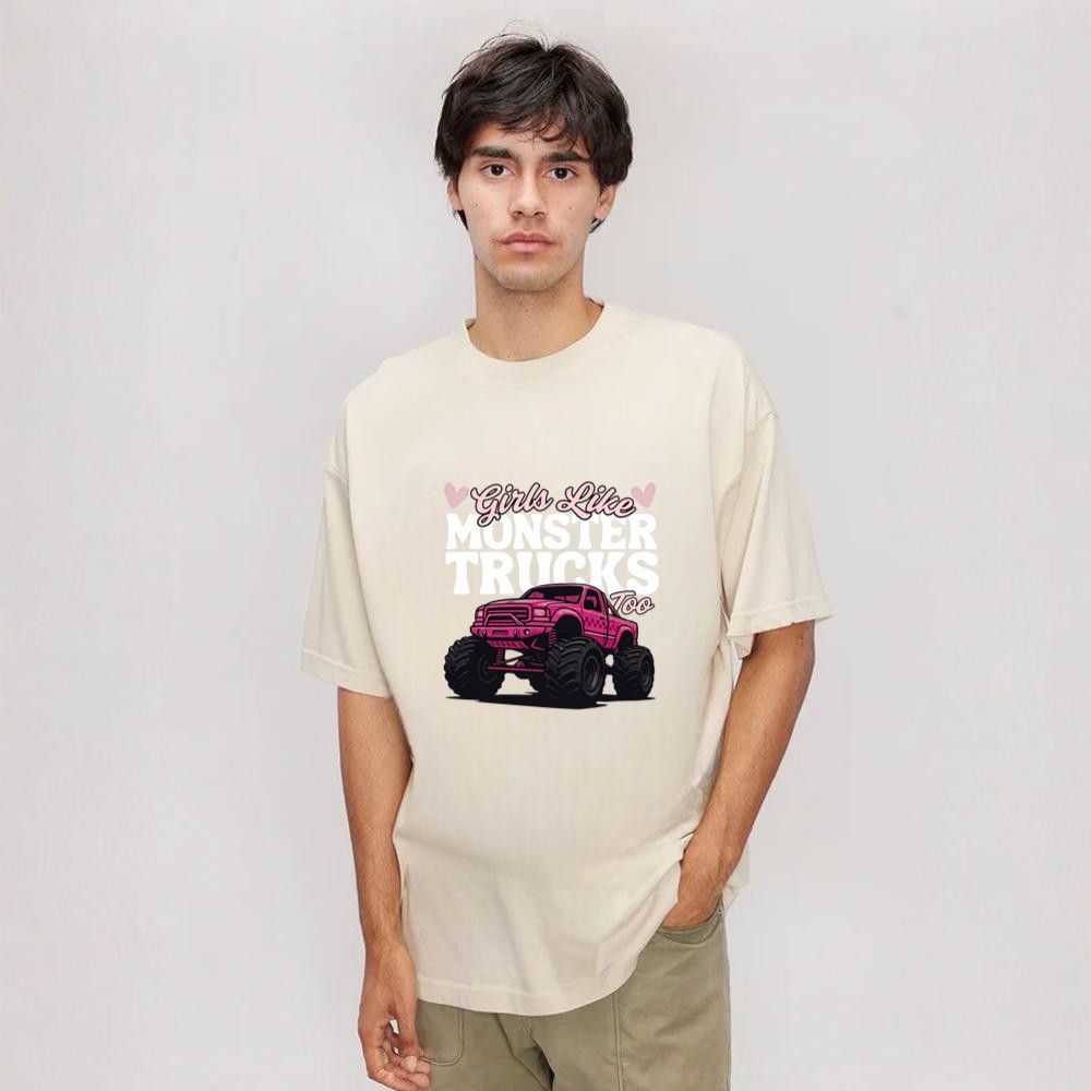 Girls Like Monster Trucks Too Funny Mom Daughter Matching Pullover Shirt