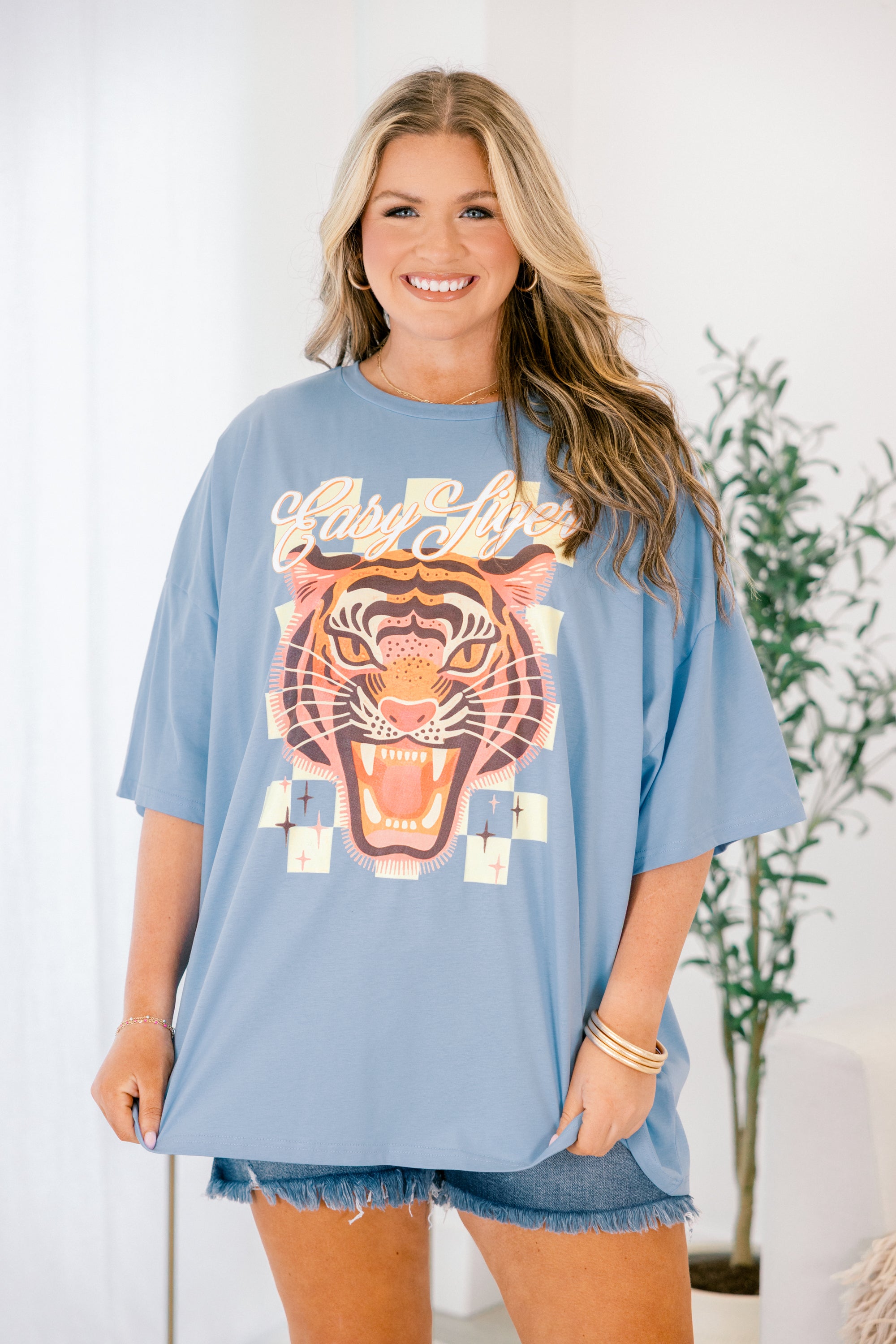 Go Easy On Em Boyfriend Tee, Spring Blue