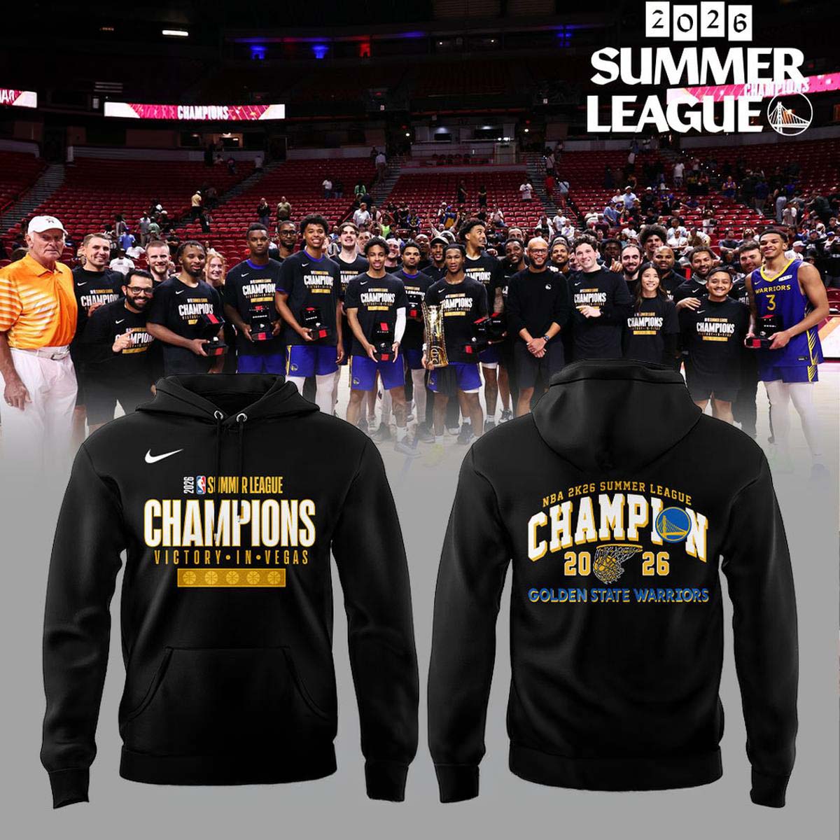 Black Hoodie - Golden State Warriors NBA Summer League 2026 Victory In Vegas