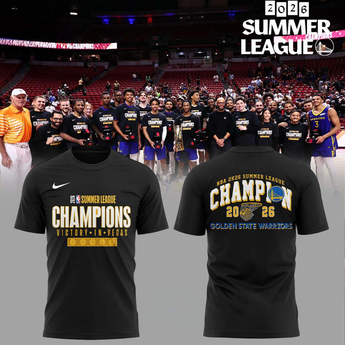 Black T-Shirt - Golden State Warriors NBA Summer League 2026 Victory In Vegas