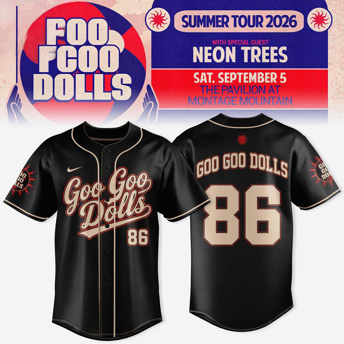Goo Goo Dolls Summer 2026 Tour Baseball Jersey with Neon Trees Best Gift for Fans