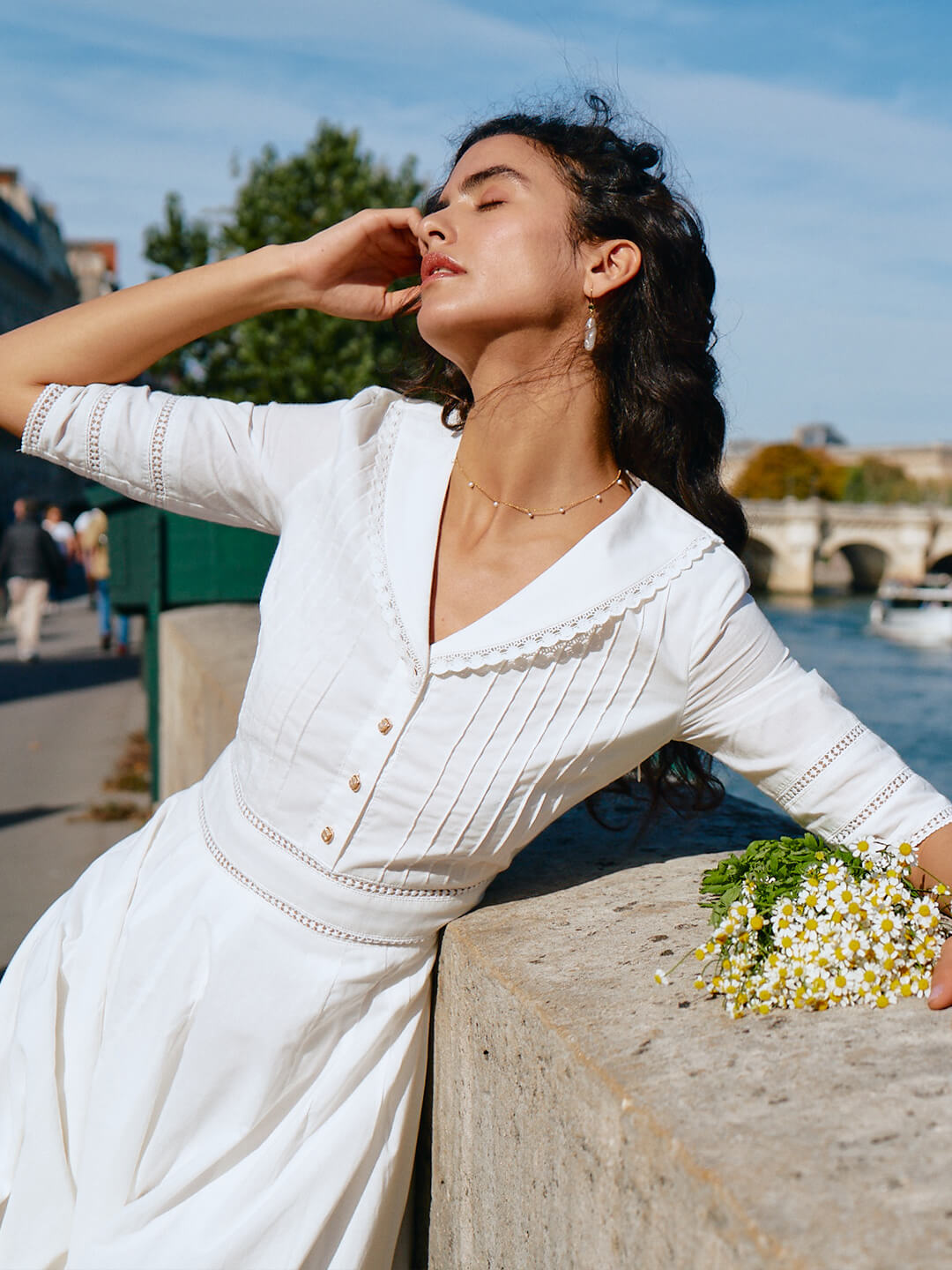 Good Stylists Pure White V-Neck Lapel Collar Button Front Midi Dress Absquatulate
