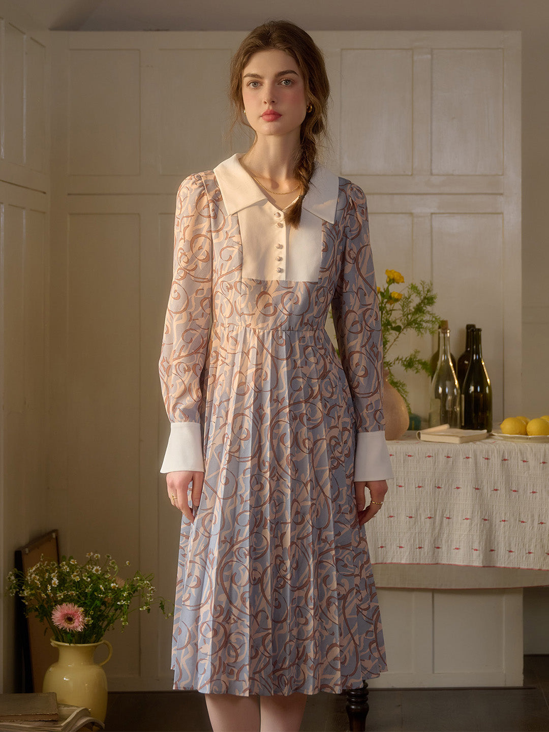 Good Stylists Snollygoster Lavender Purple Floral Long Sleeve Midi Dress