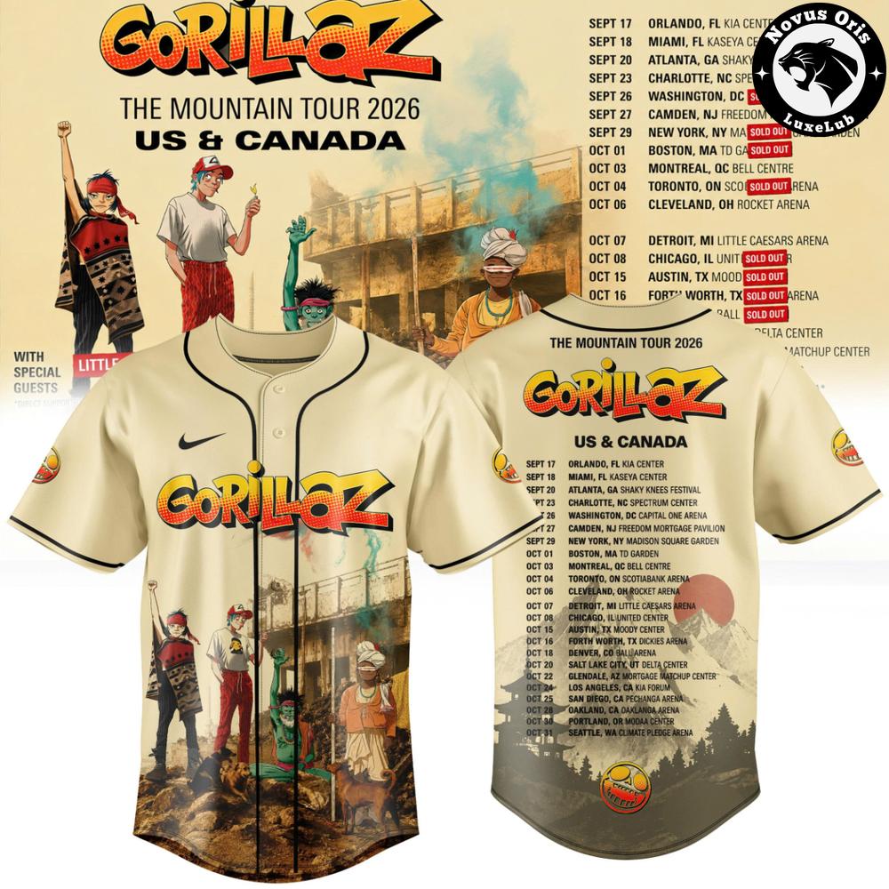 Gorillaz x The Mountain Tour 2026 Limited Edition Baseball Jersey 1 - Unicasport Gorillaz x The Mountain Tour 2026 Limited Edition Baseball Jersey