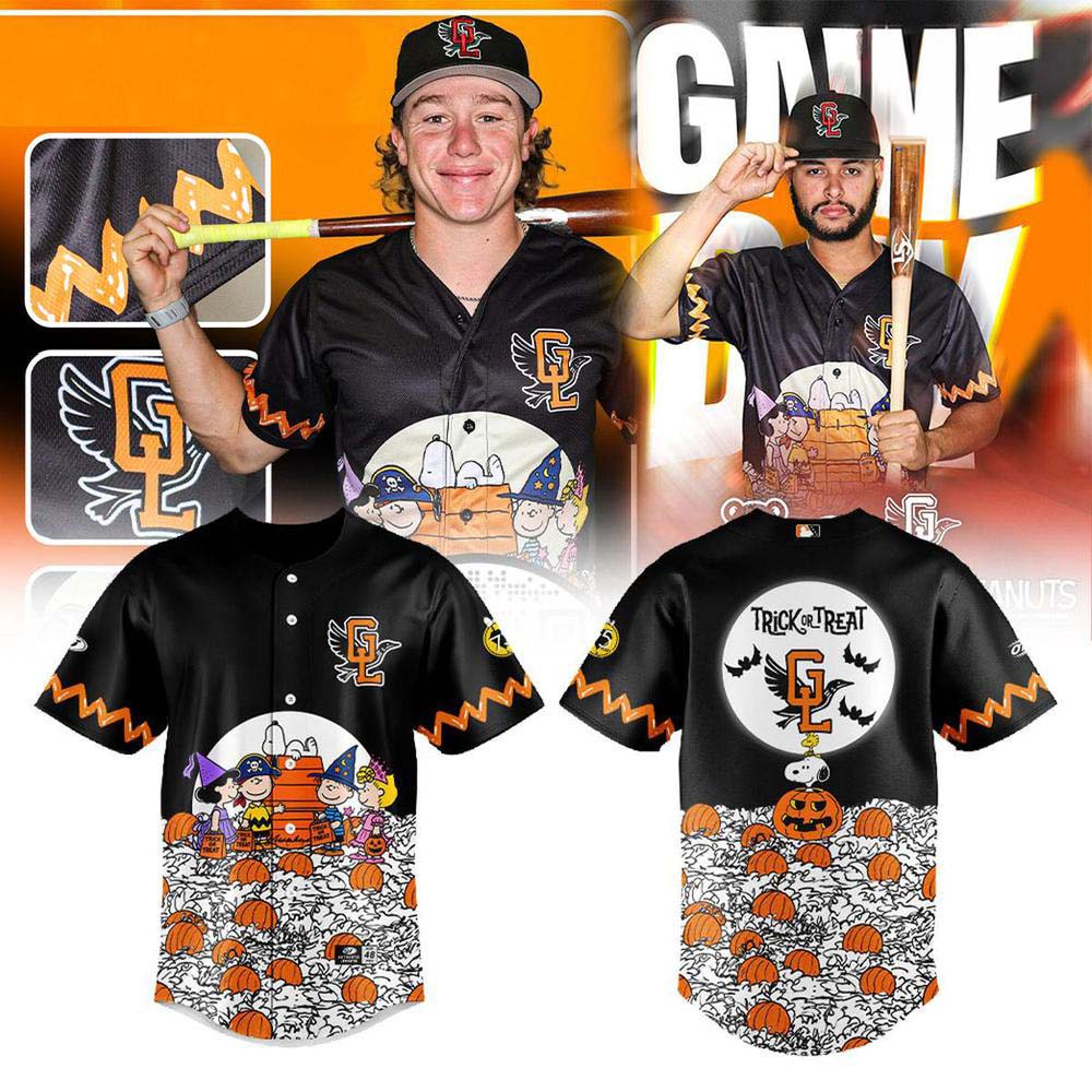 Great Lakes Loons Peanuts Halloween Black Baseball Jersey Ballpark Collection 1 - Unicasport Great Lakes Loons Peanuts Halloween Black Baseball Jersey Ballpark Collection