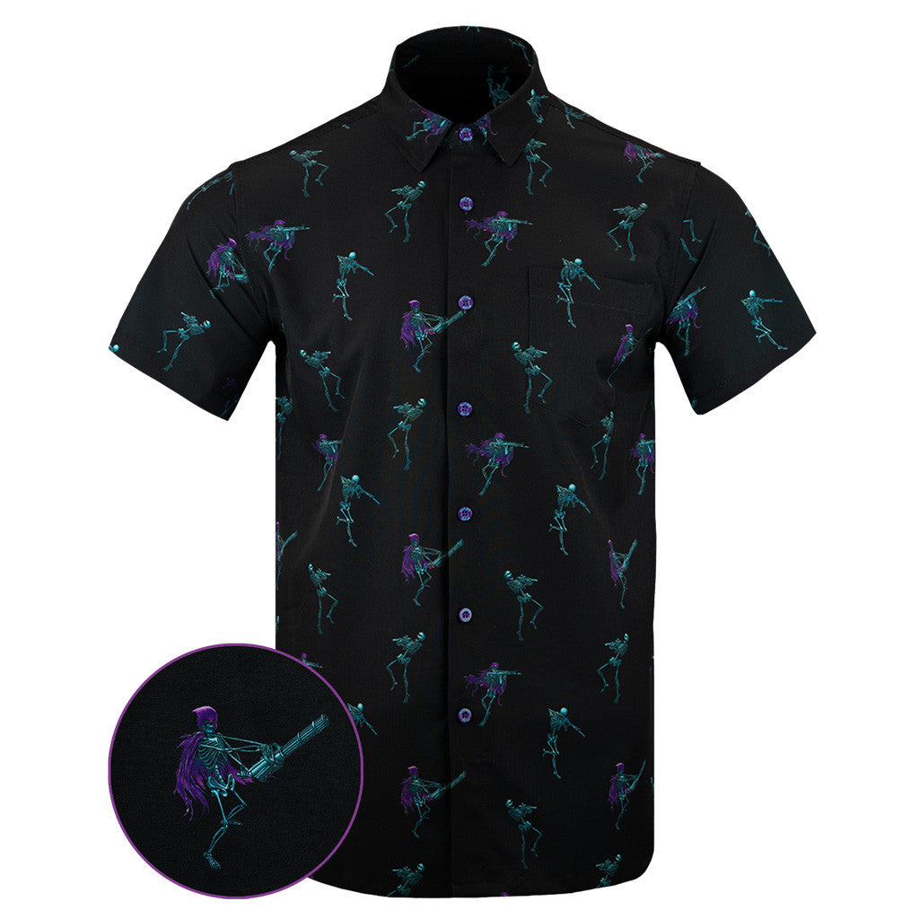 Guns and Ghouls Button Down Shirt Tactical Aloha Print Shirt Gifts For Gun Lovers