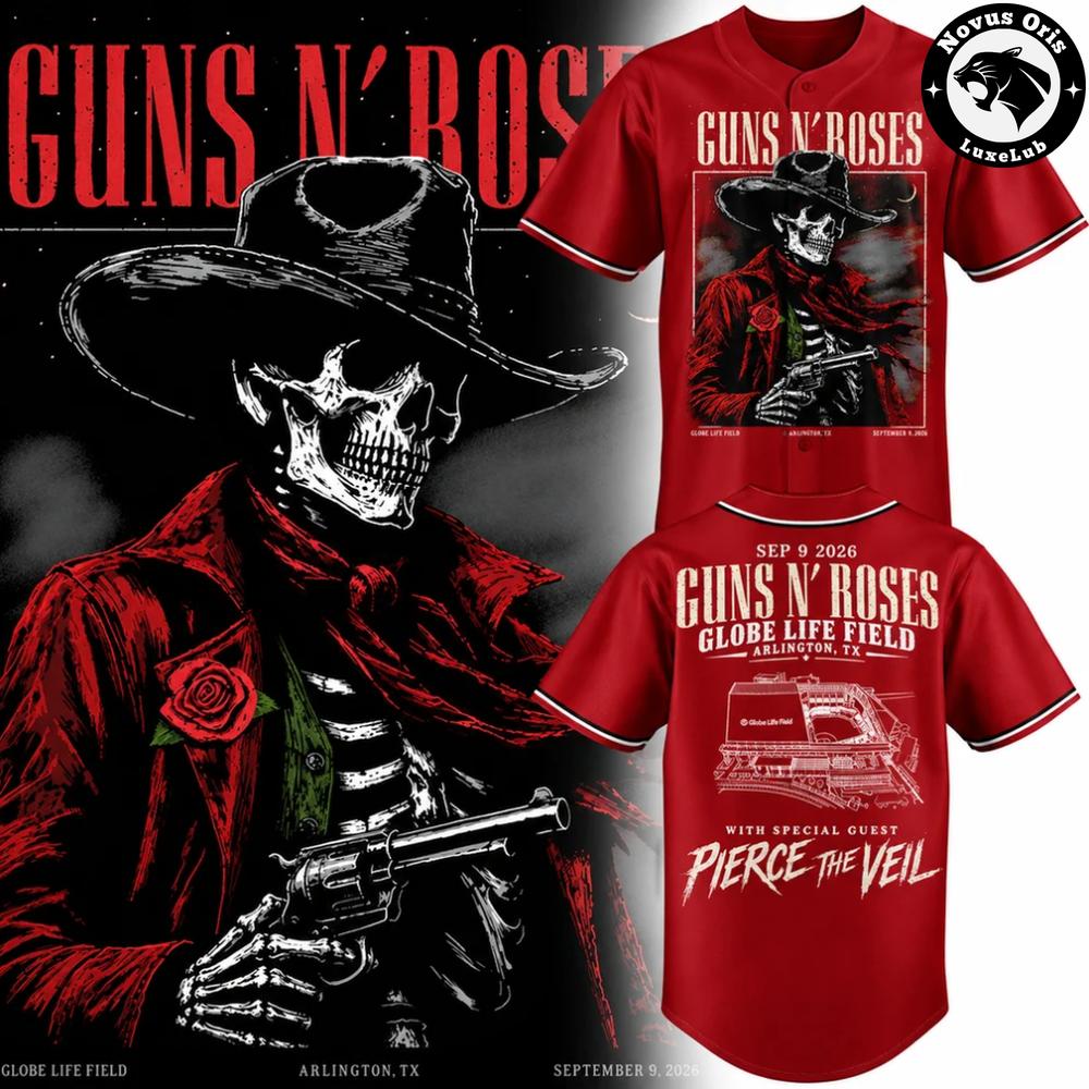 Guns N’ Roses Globe Life Field 2026 Tour Baseball Jersey 1 - Unicasport Guns N’ Roses Globe Life Field 2026 Tour Baseball Jersey