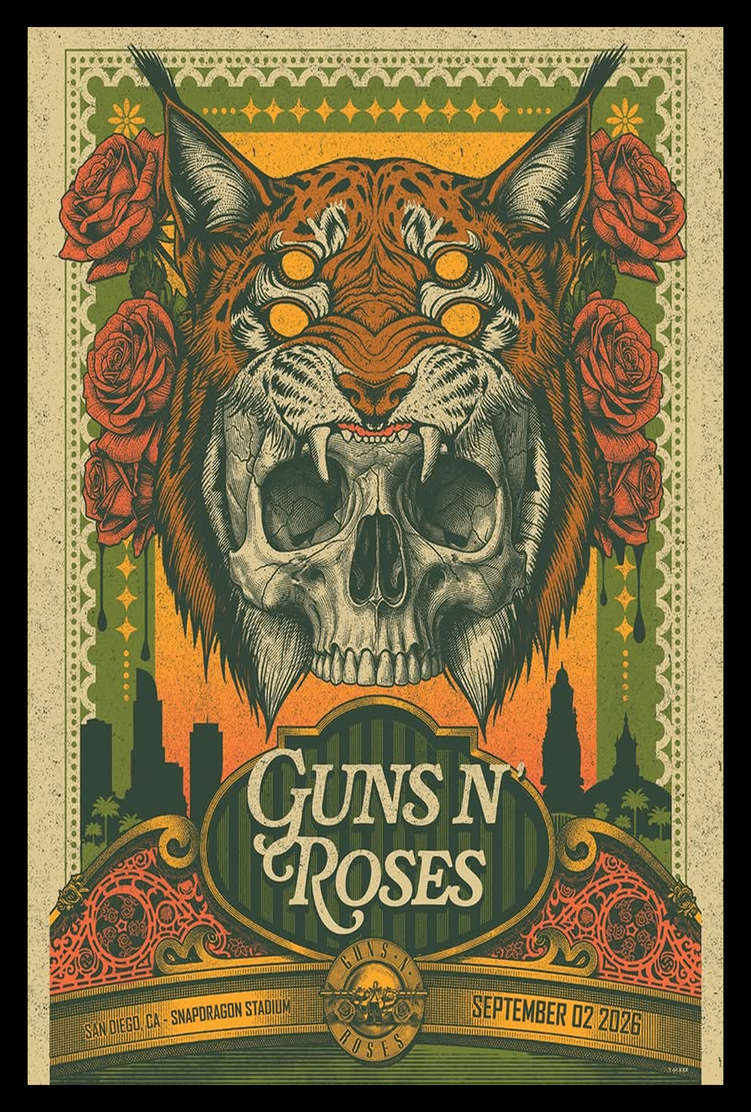 Guns N' Roses Sep 2 2026 Snapdragon Stadium San Diego CA Live Concert Poster Limited Merch