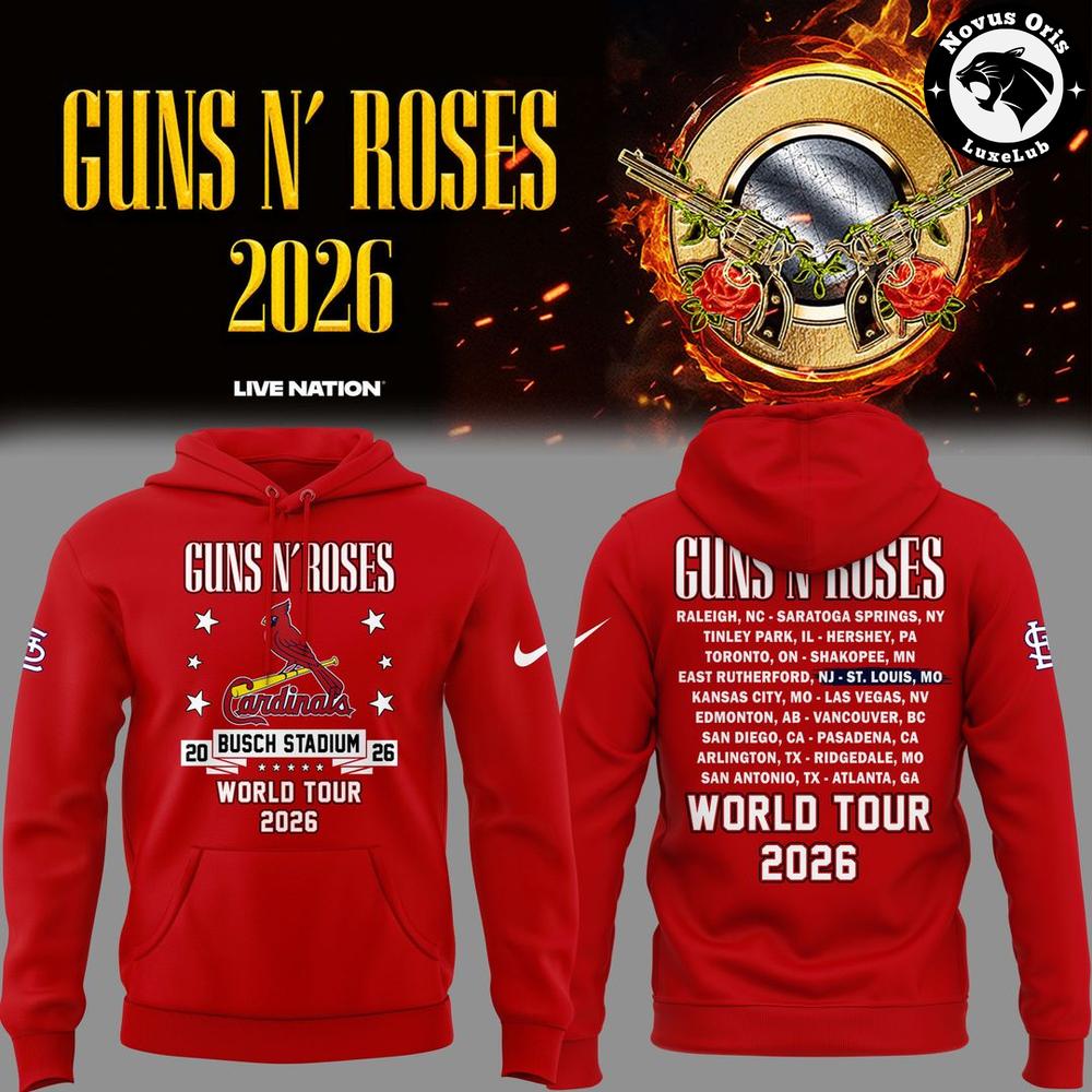 Guns N’ Roses x St. Louis Cardinals World Tour 2026 Busch Stadium Hoodie 1 - Unicasport Guns N’ Roses x St. Louis Cardinals World Tour 2026 Busch Stadium Hoodie