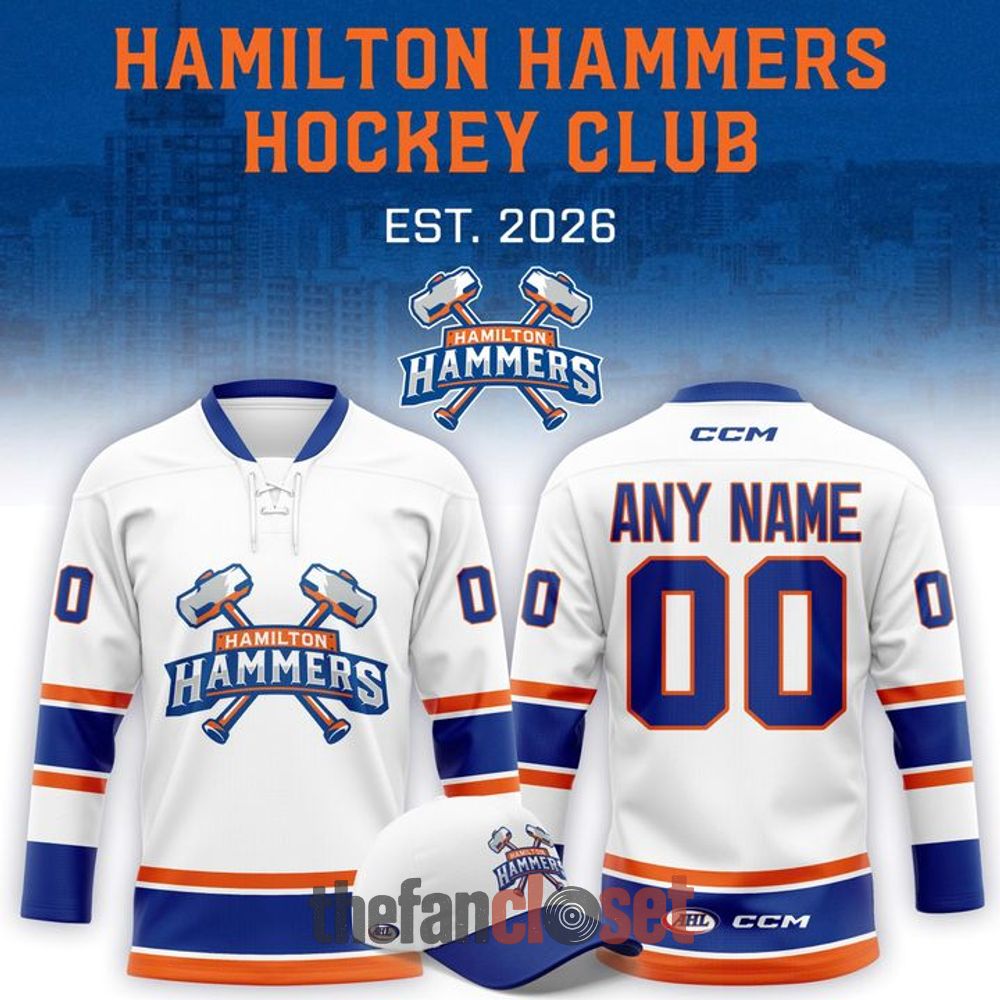 Custom White Team 2026 Ice Hockey Jersey - Hamilton Hammers