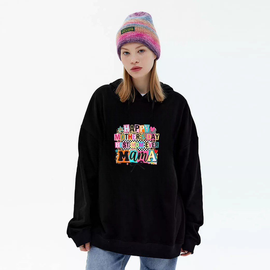 Happy Mother's Day Best Mom Ever Mama Aesthetic Collage Bow Graphic Hoodie