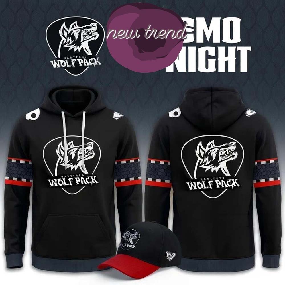 Hartford Wolf Pack 2026 Emo Night Special New Black Hoodie