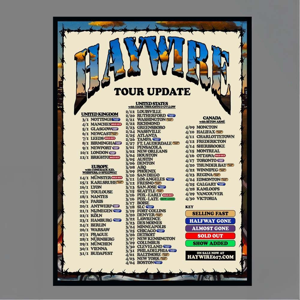 Haywire Tour Update UK Europe US Canada World Tour Schedule Dates Concert Wall Art Print Poster