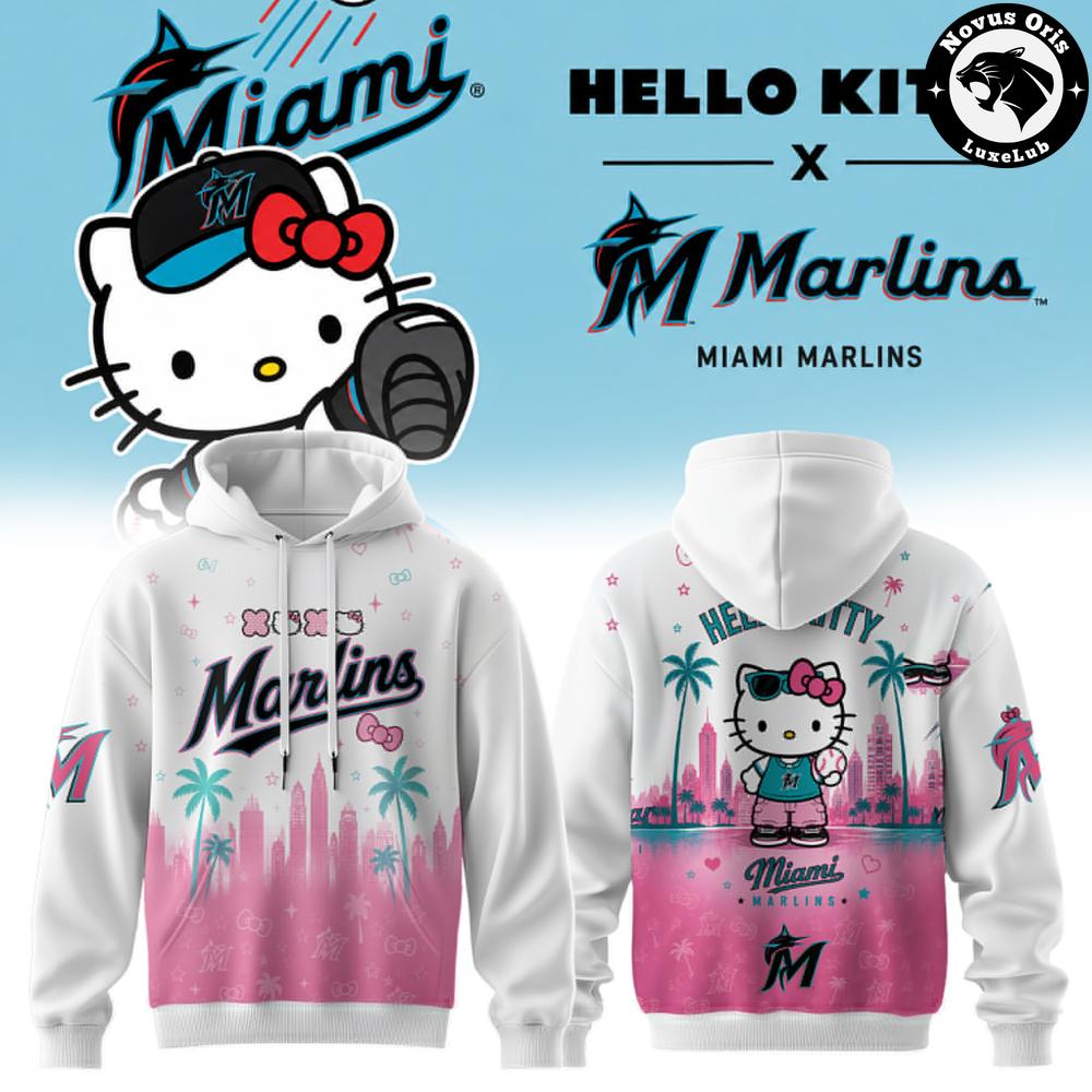 Hello Kitty x Miami Marlins 2026 Edition Pink Hoodie 1 - Unicasport Hello Kitty x Miami Marlins 2026 Edition Pink Hoodie