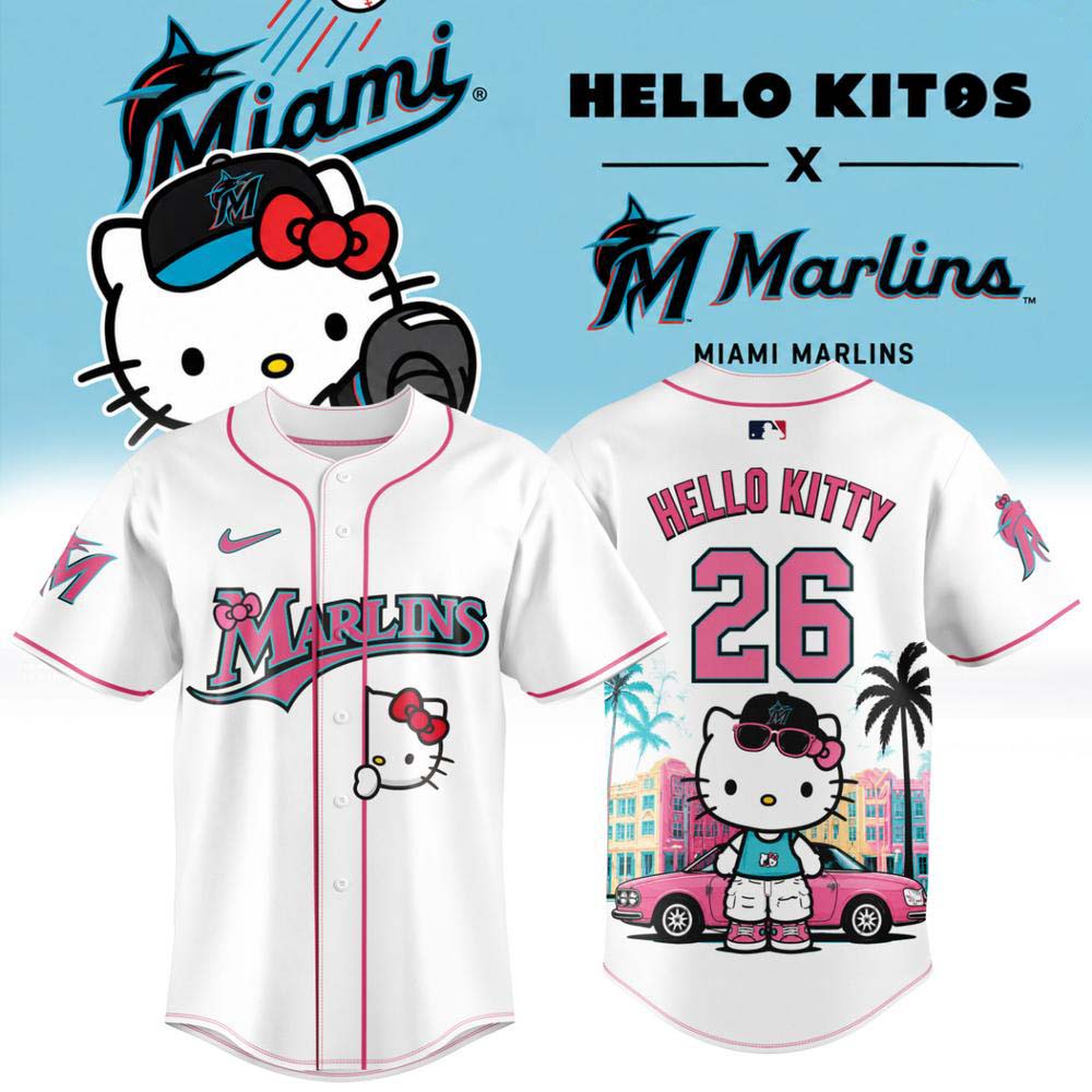 Hello Kitty x Miami Marlins 2026 White Baseball Jersey 1 - Unicasport Hello Kitty x Miami Marlins 2026 White Baseball Jersey