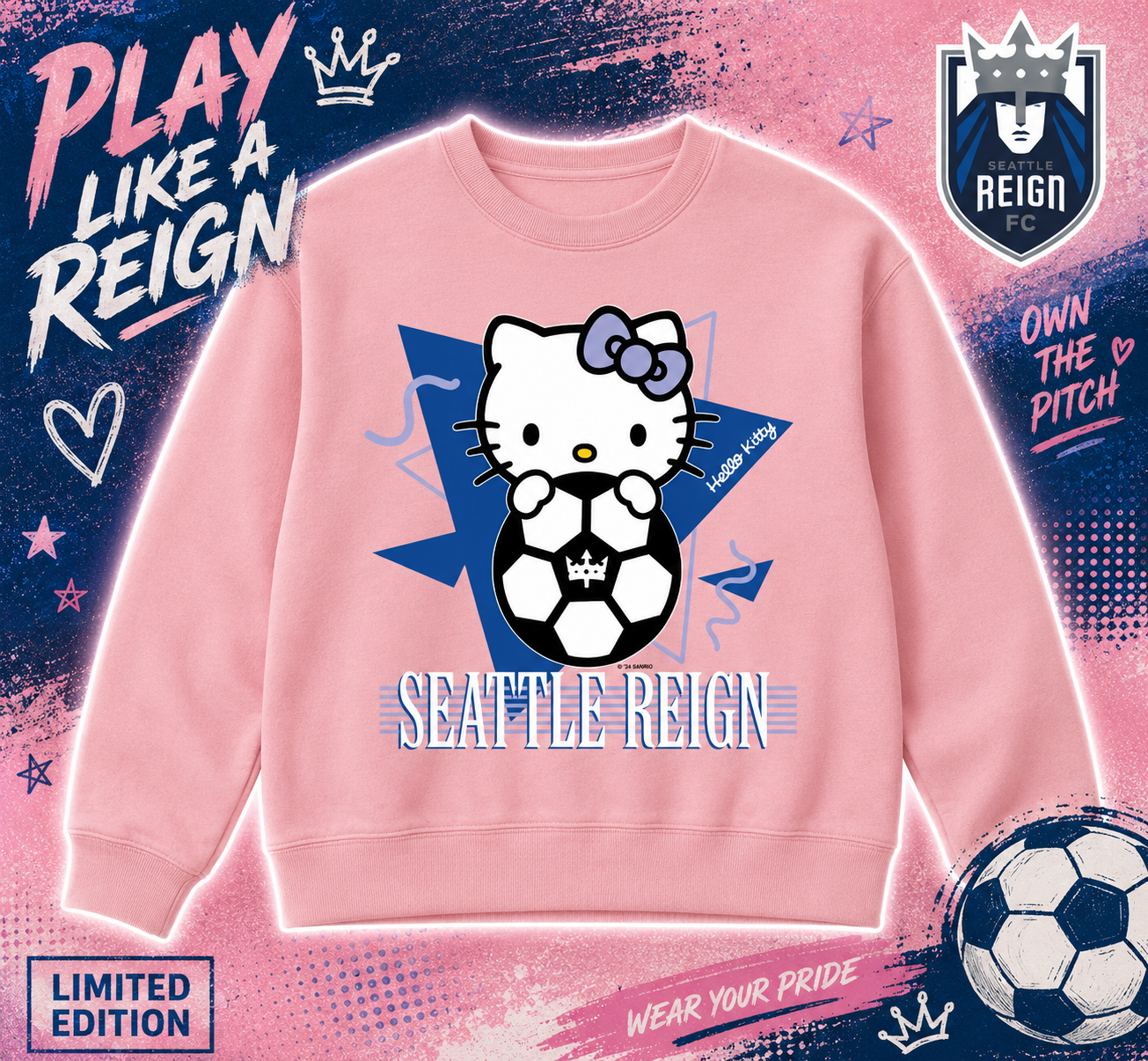 Hello Kitty x Reign FC Brights Women's Cloud Fleece Crewneck