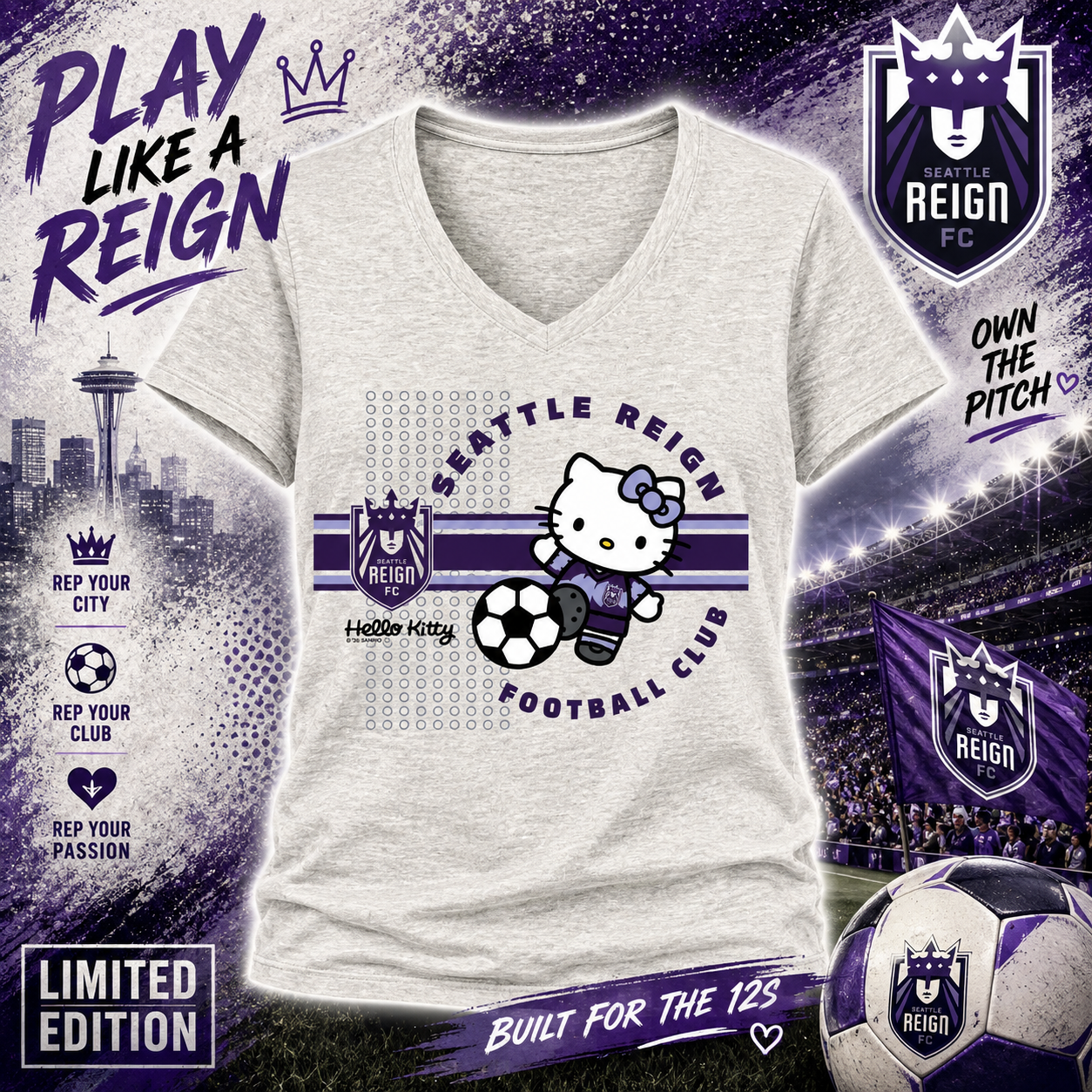 Hello Kitty x Reign FC Corner Kick Women Merch Shirt