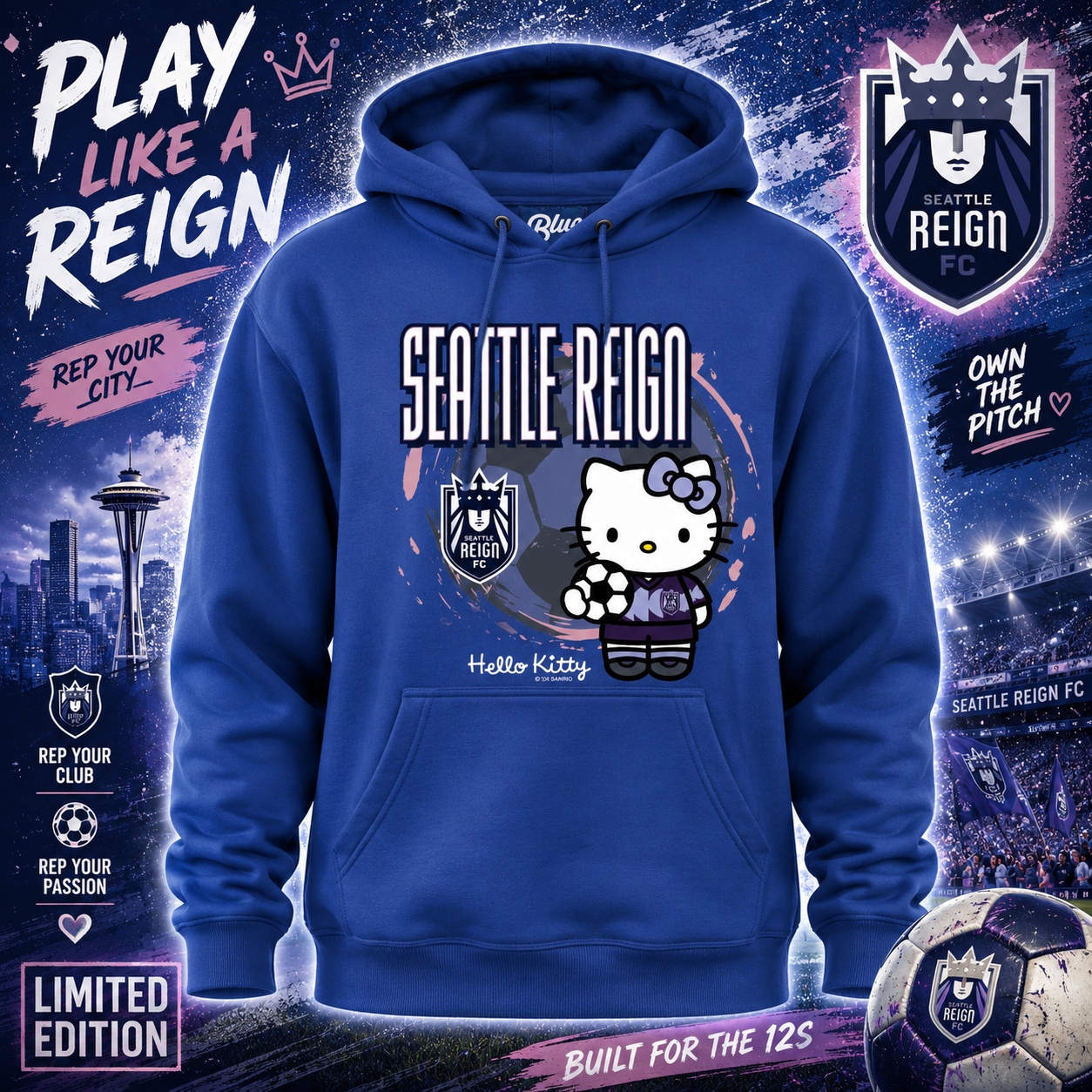 Hello Kitty x Reign FC Soccer Paint Hamden Unisex Hoodie Merch