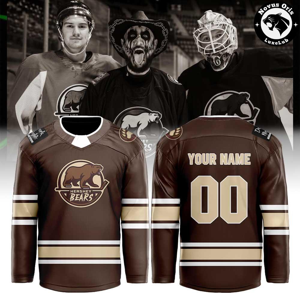Hershey Bears Glow in the Dark Nights 2026 Custom Hockey Jersey 1 - Unicasport Hershey Bears Glow in the Dark Nights 2026 Custom Hockey Jersey
