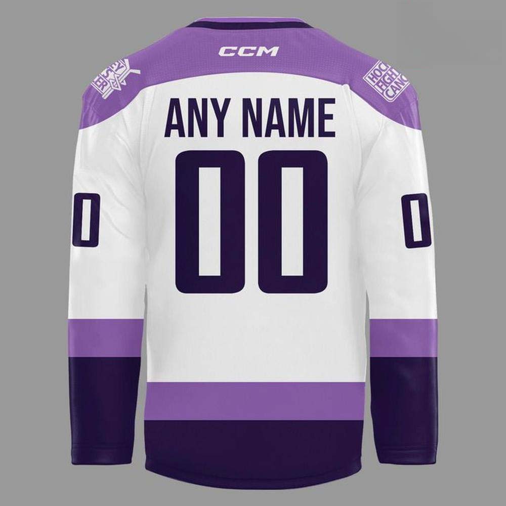 Hershey Bears Hockey Fights Cancer Purple White Custom Hockey Jersey - Image 3