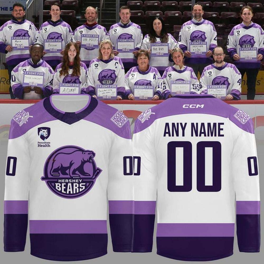 Hershey Bears Hockey Fights Cancer Purple White Custom Hockey Jersey