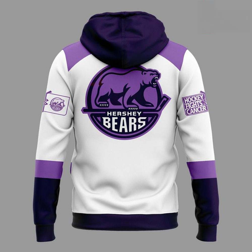 Hershey Bears Hockey Fights Cancer Purple White Pullover Hoodie - Image 3