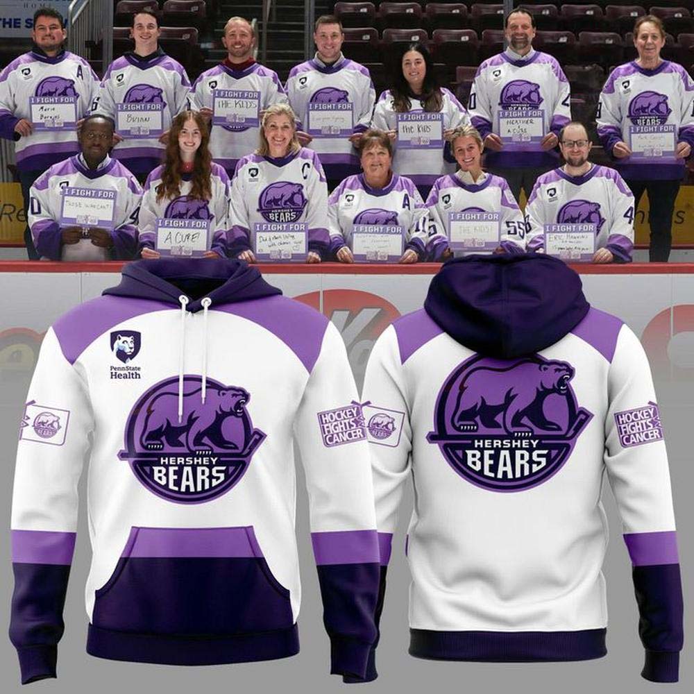 Hershey Bears Hockey Fights Cancer Purple White Pullover Hoodie
