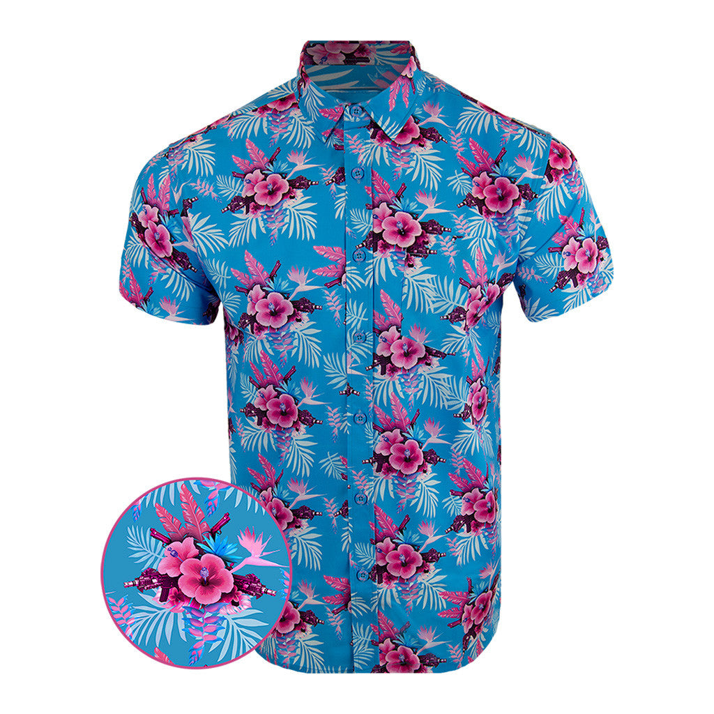 Hibiscus Miami Button Down Shirt Tactical Tropical Print Shirt Christmas Present Ideas For Men