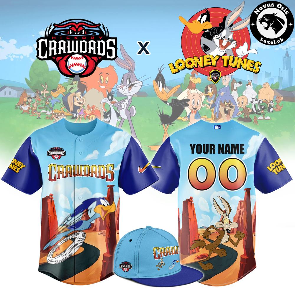 Hickory Crawdads Looney Tunes Custom Name Baseball Jersey 1 - Unicasport Hickory Crawdads Looney Tunes Custom Name Baseball Jersey