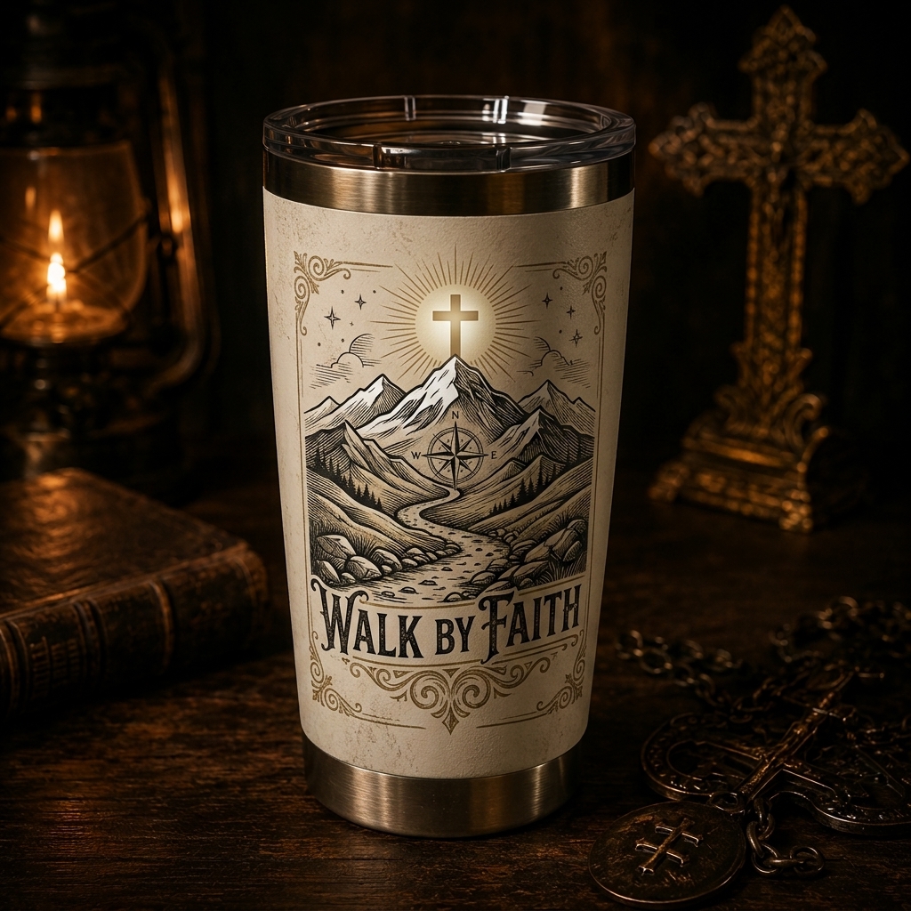 Hihoboken 2026 Walk By Faith Mountains Vintage Supporter Insulated Tumbler Christian Travel Mug