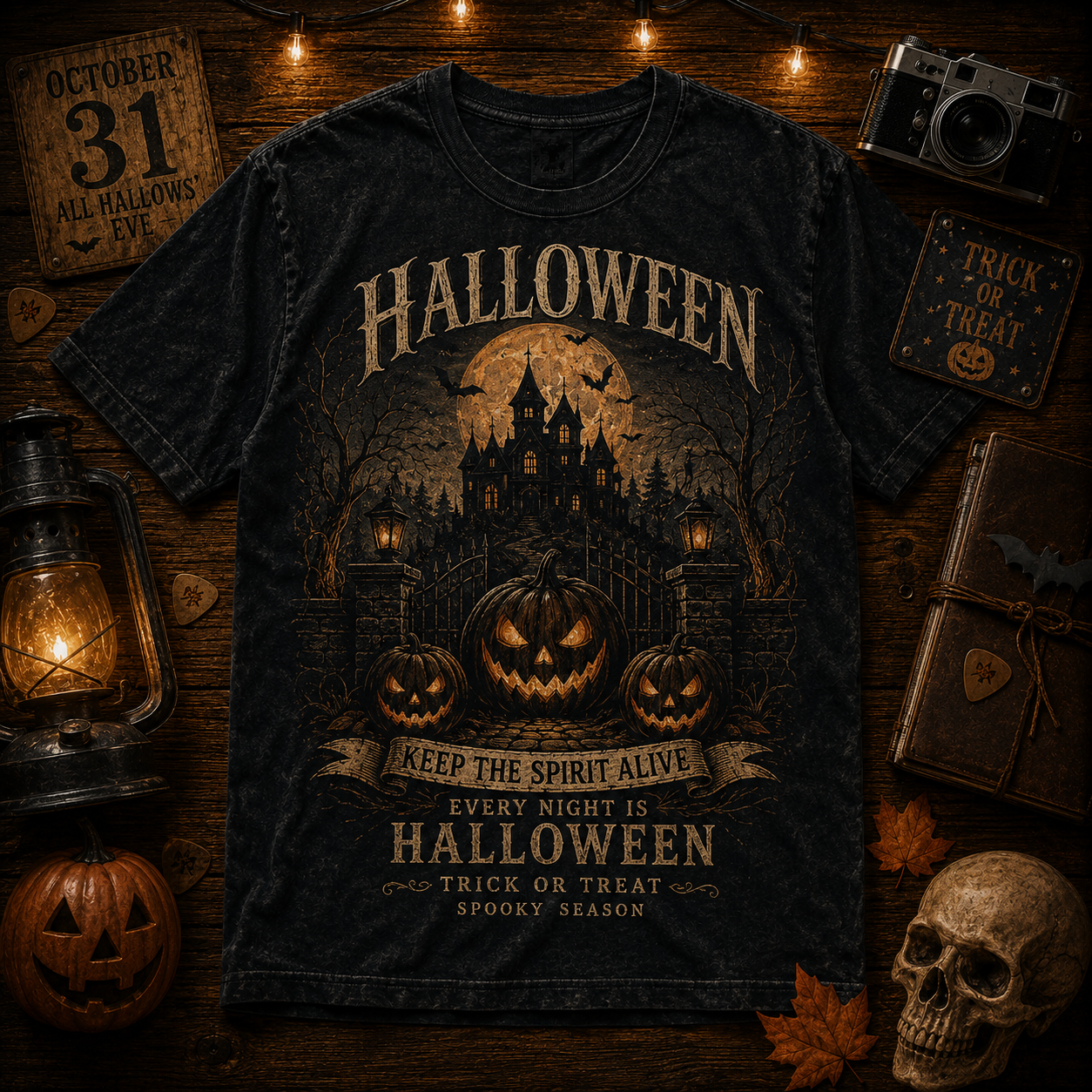 Hihoboken Every Night Is Halloween Haunted Mansion Spooky Graphic Tee Black Shirt