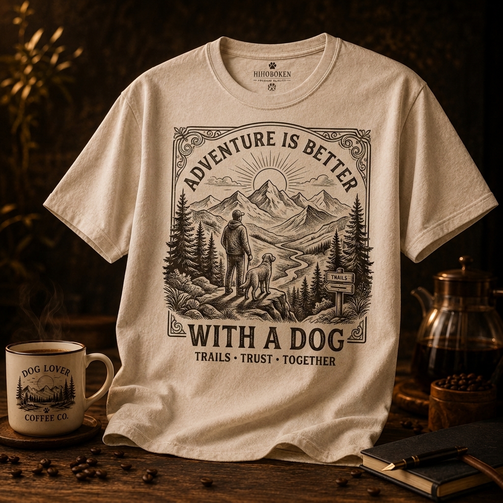 Hihoboken Men's Adventure Is Better With A Dog Graphic T-Shirt - Vintage Cream