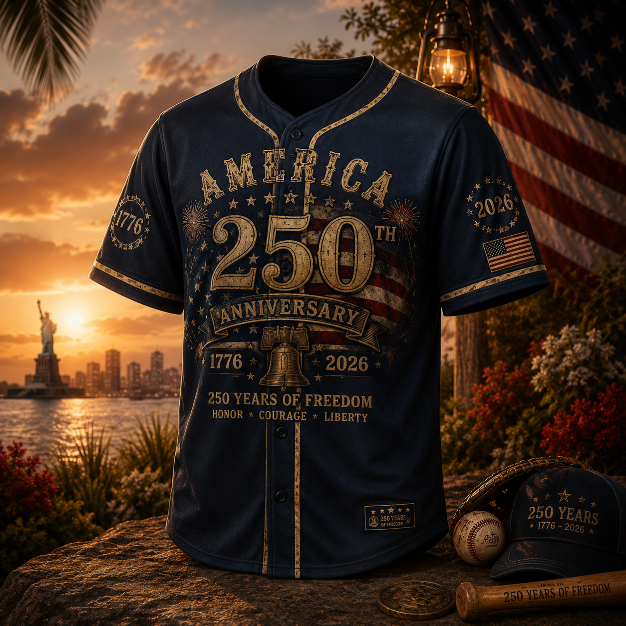 Hihoboken Men's America 250th Anniversary Liberty Bell Patriotic US Flag Baseball Jersey