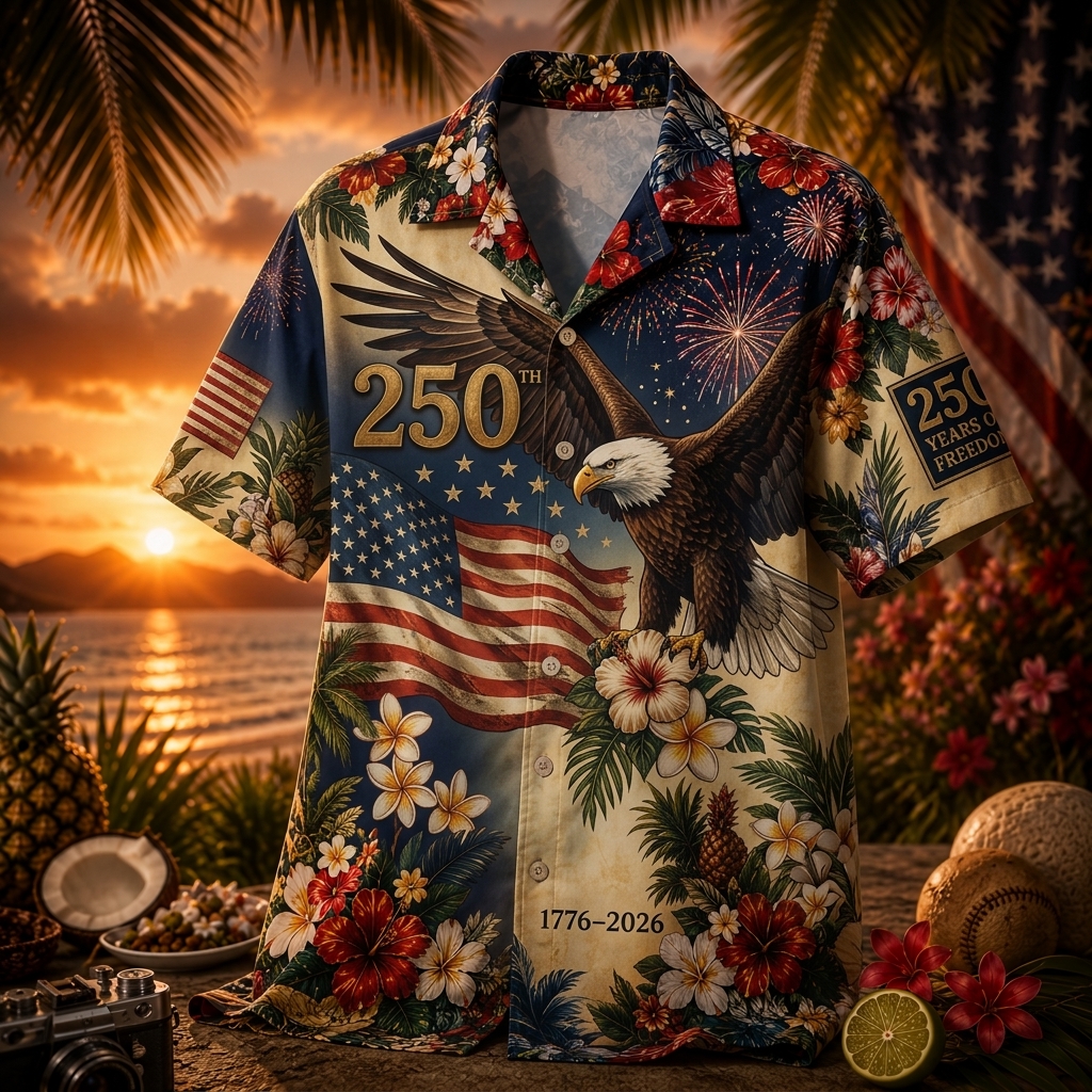 Hihoboken Men's America 250th Anniversary Liberty Bell Statue of Liberty Patriotic Hawaiian Shirt - Navy Multicolor Patriotic Game Day 2026