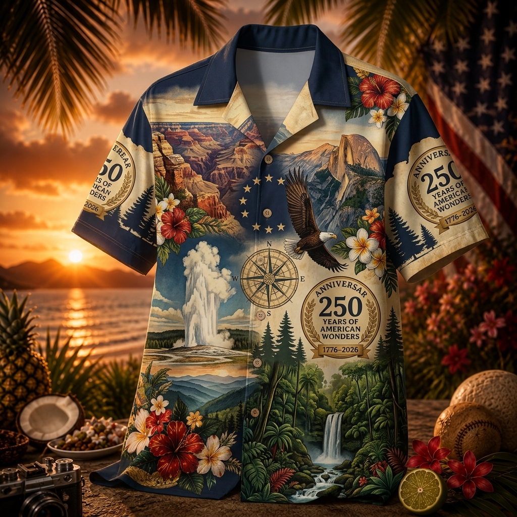 Hihoboken Men's American National Parks 250th Anniversary Game Day Gift 2026 Stadium Jersey Hawaiian Shirt