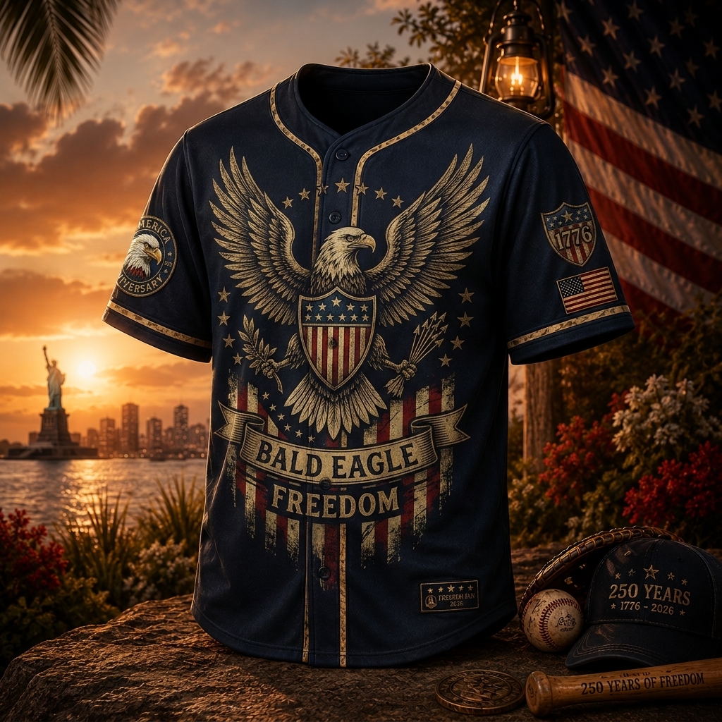 Hihoboken Men's Bald Eagle Fan 2026 America 250th Anniversary Game Day Baseball Jersey Eagle Fan 2026