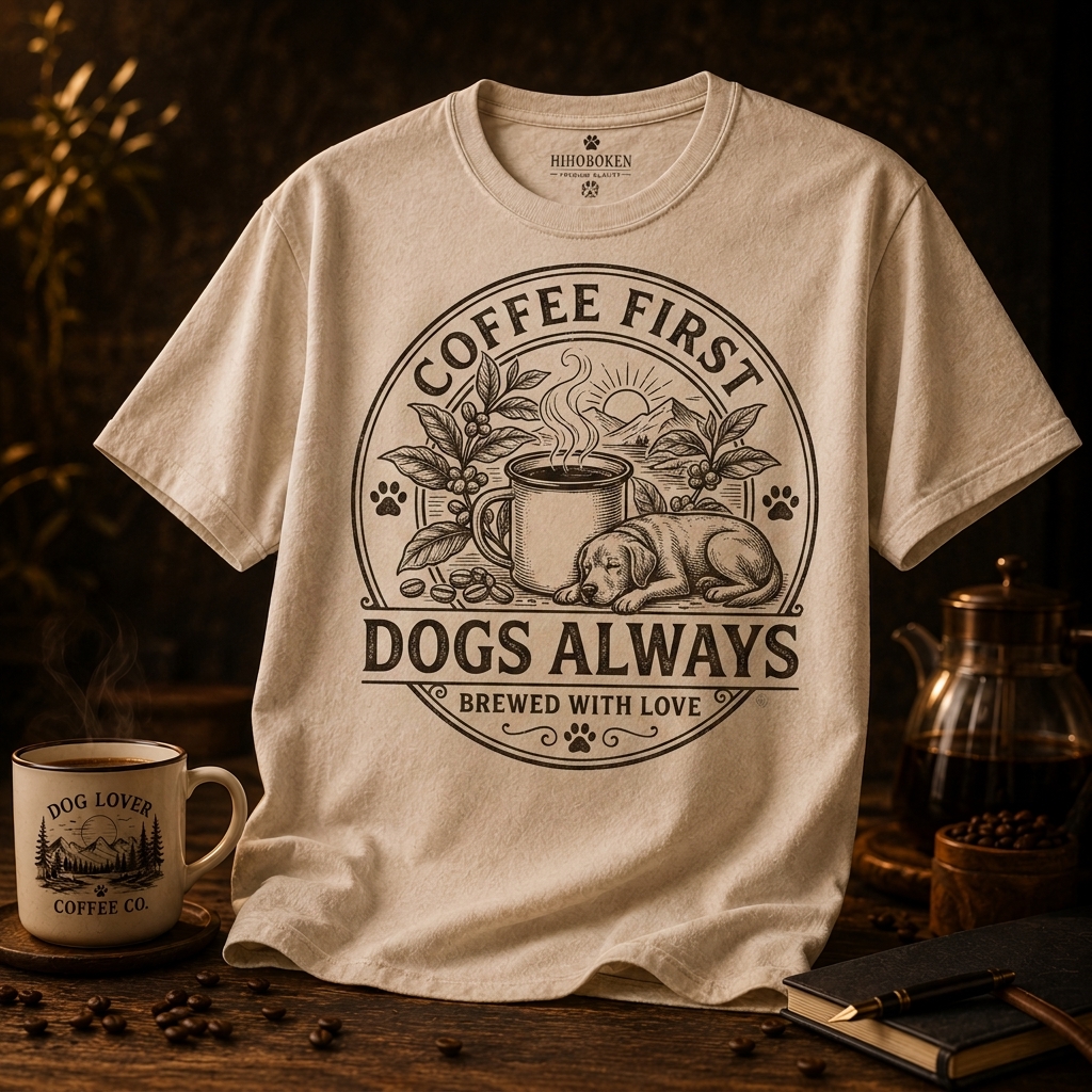 Hihoboken Men's Coffee First Dogs Always Dog Lover Graphic T-Shirt - Vintage Cream
