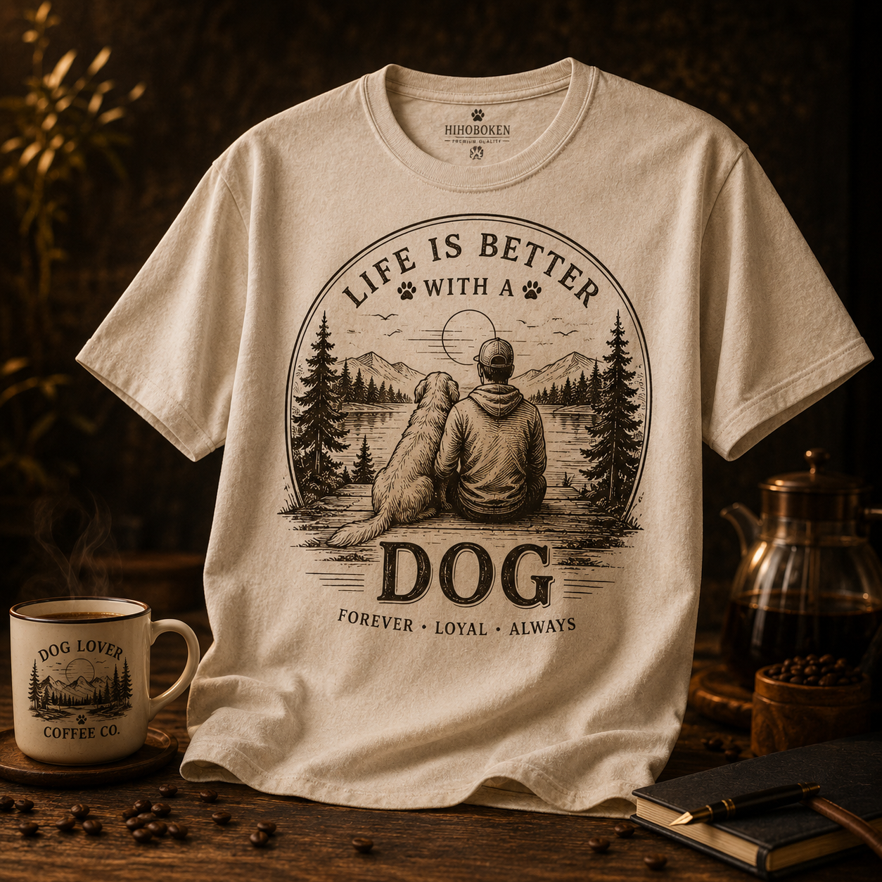 Hihoboken Men's Life Is Better With A Dog Graphic T-Shirt - Vintage Cream