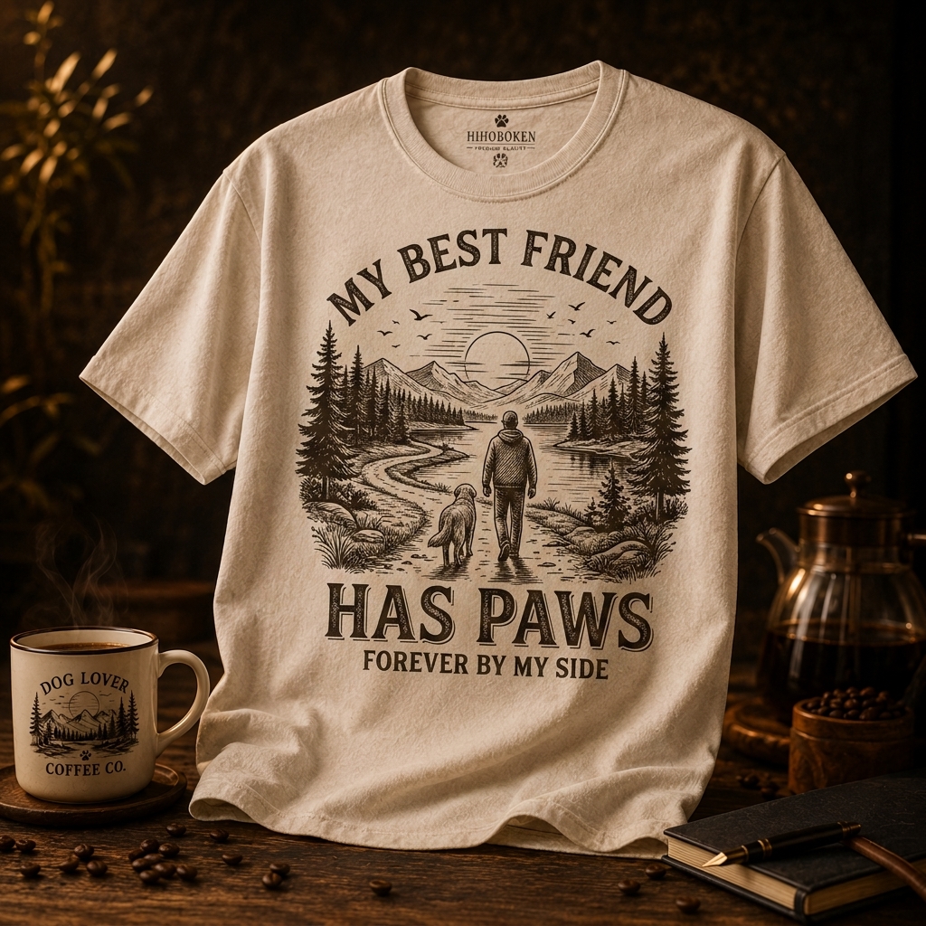 Hihoboken Men's My Best Friend Has Paws Dog Lover Graphic T-Shirt - Vintage Cream
