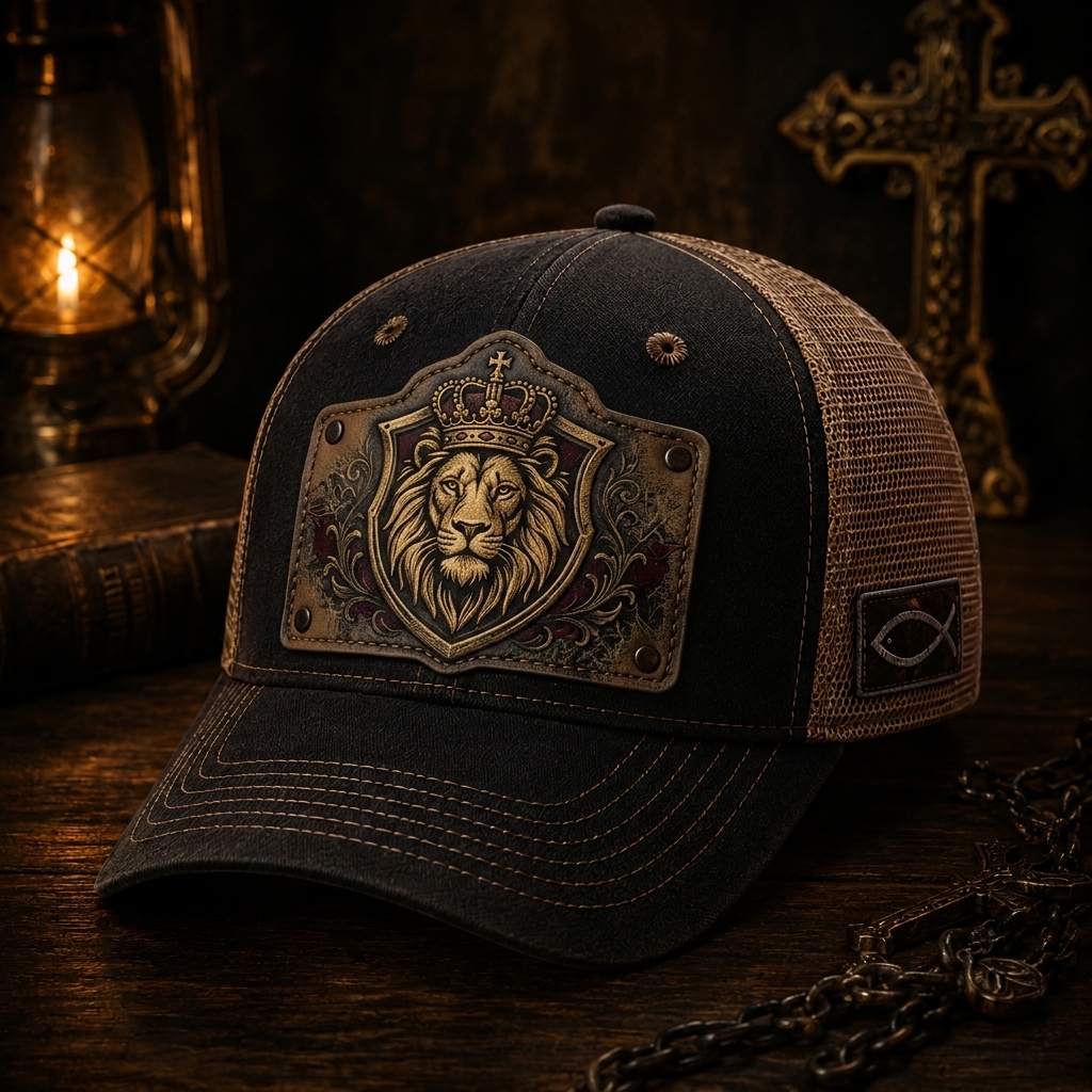 Hihoboken Mens Patriotic Game Day Christian Trucker Hat - 2026 Faith Cross Shield Fan Mesh Back Cap