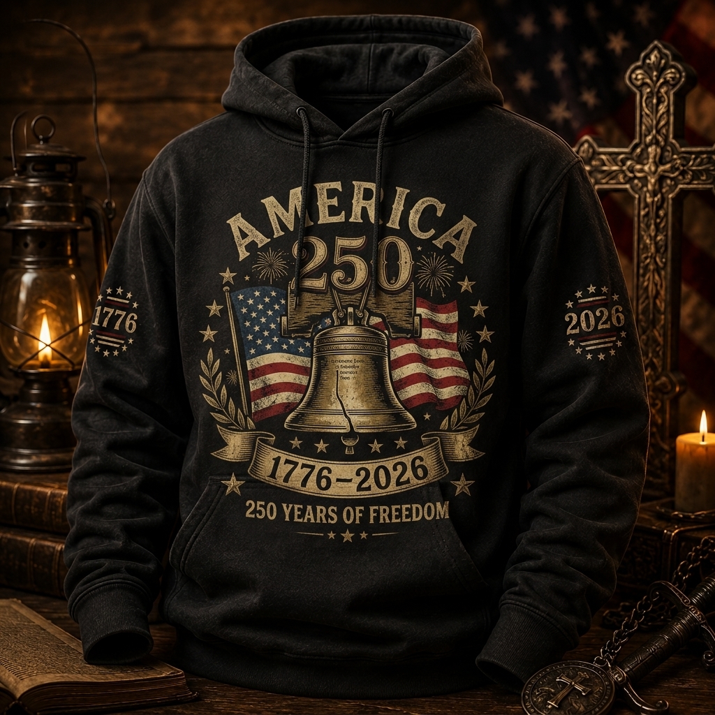 Hihoboken patriotic game day 2026 red and cream graphic hoodie sweatshirt
