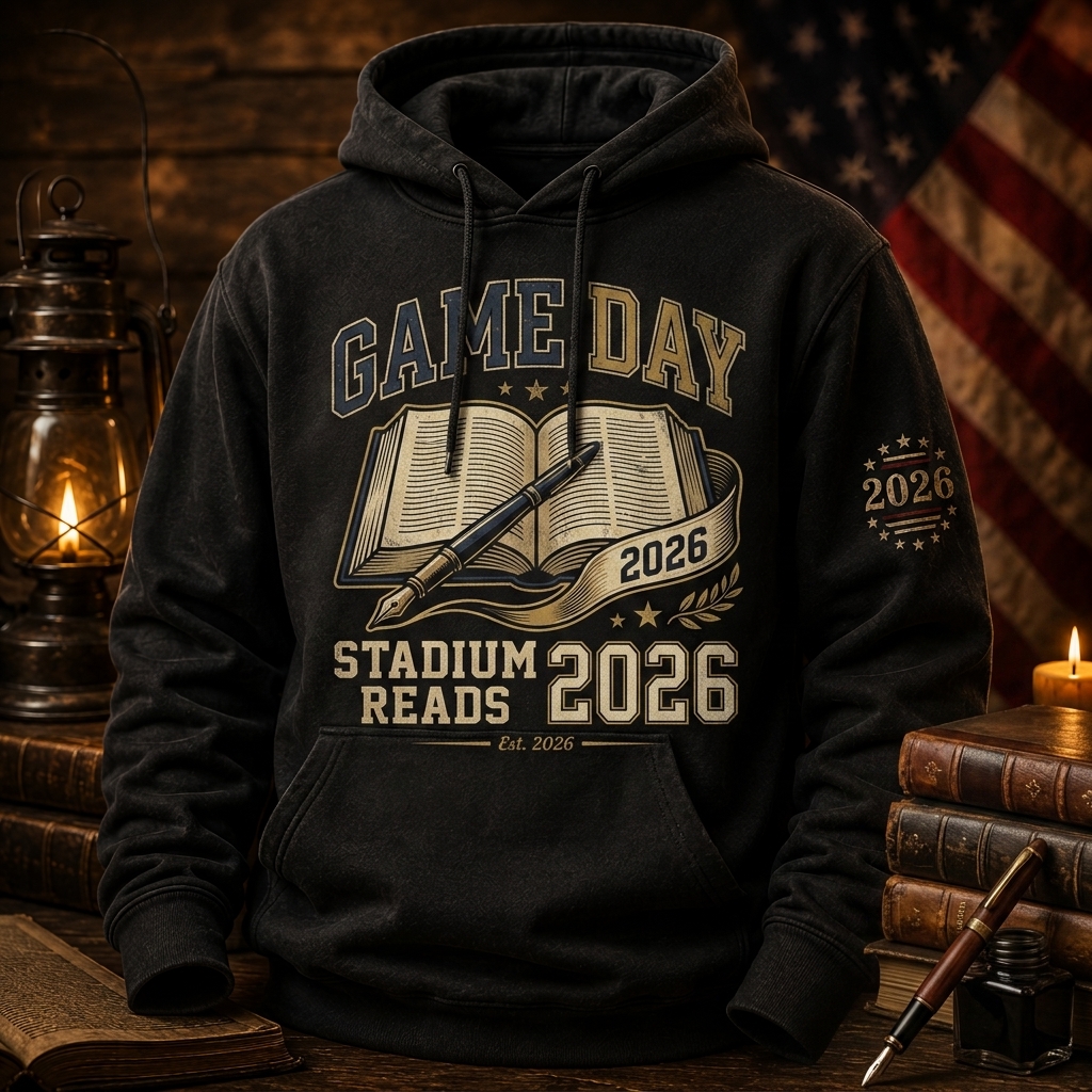 Hihoboken patriotic game day 2026 stadium jersey style graphic book lover hoodie sweatshirt