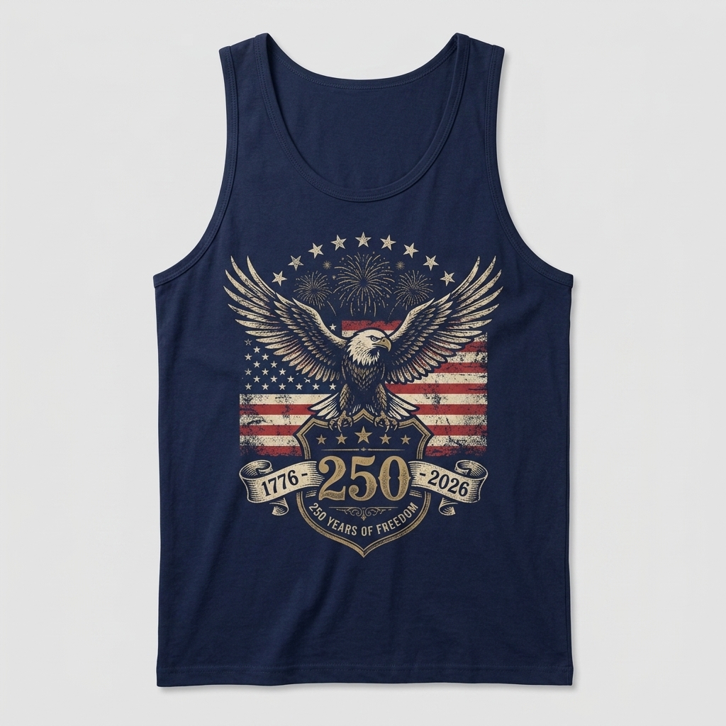 Hihoboken Patriotic Game Day Men's USA 2026 Anniversary Eagle Fan Tank Top - Navy Blue