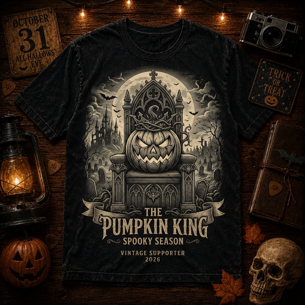 Hihoboken Pumpkin King Spooky Season Gothic Throne Graphic Black TShirt