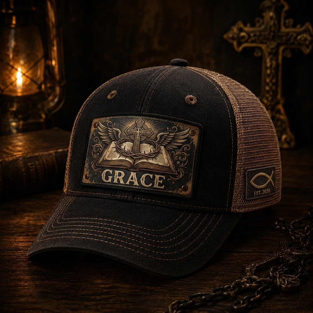 Hihoboken Saved by Grace Christian Hat 2026 Vintage Bible Crown of Thorns Trucker Cap Stadium Jersey 2026