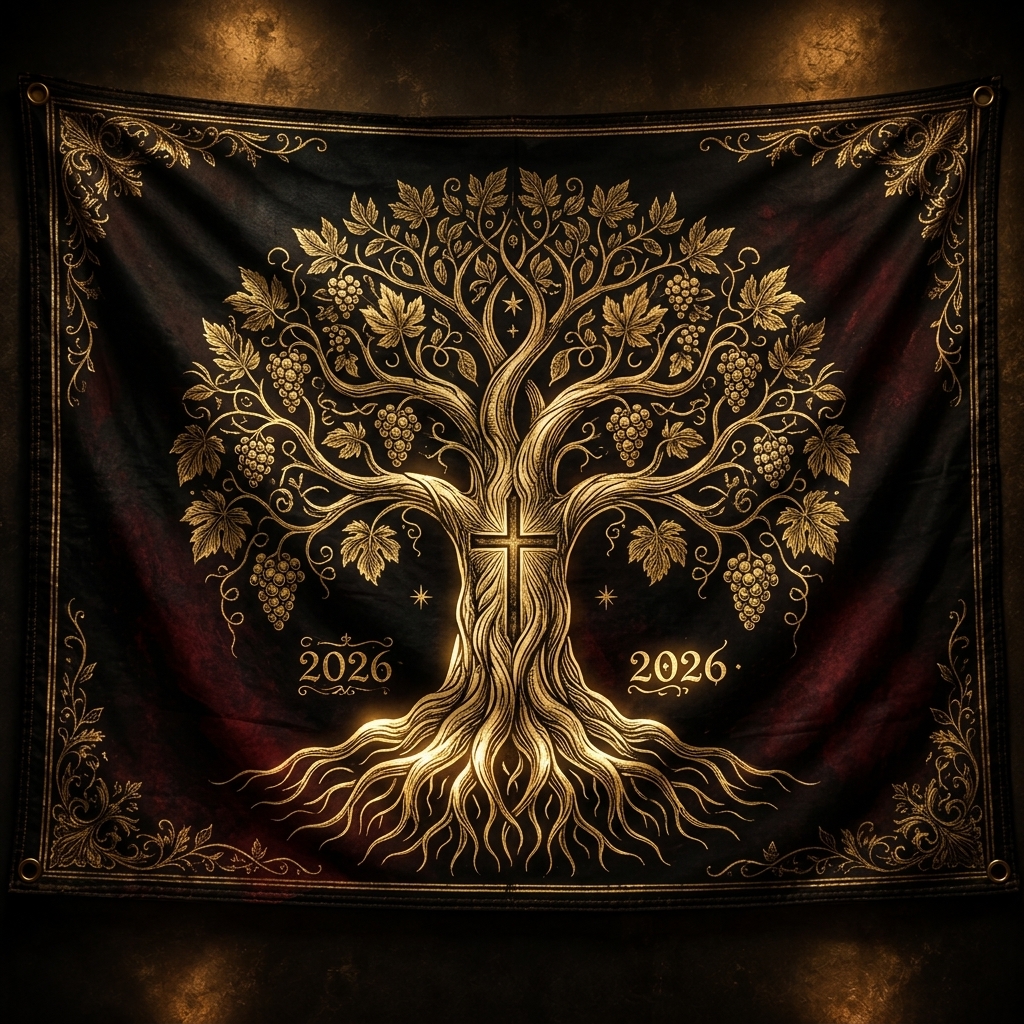 Hihoboken Vintage Christian Tree of Life Flag - Faith Courage Freedom Religious Wall Hanging Banner