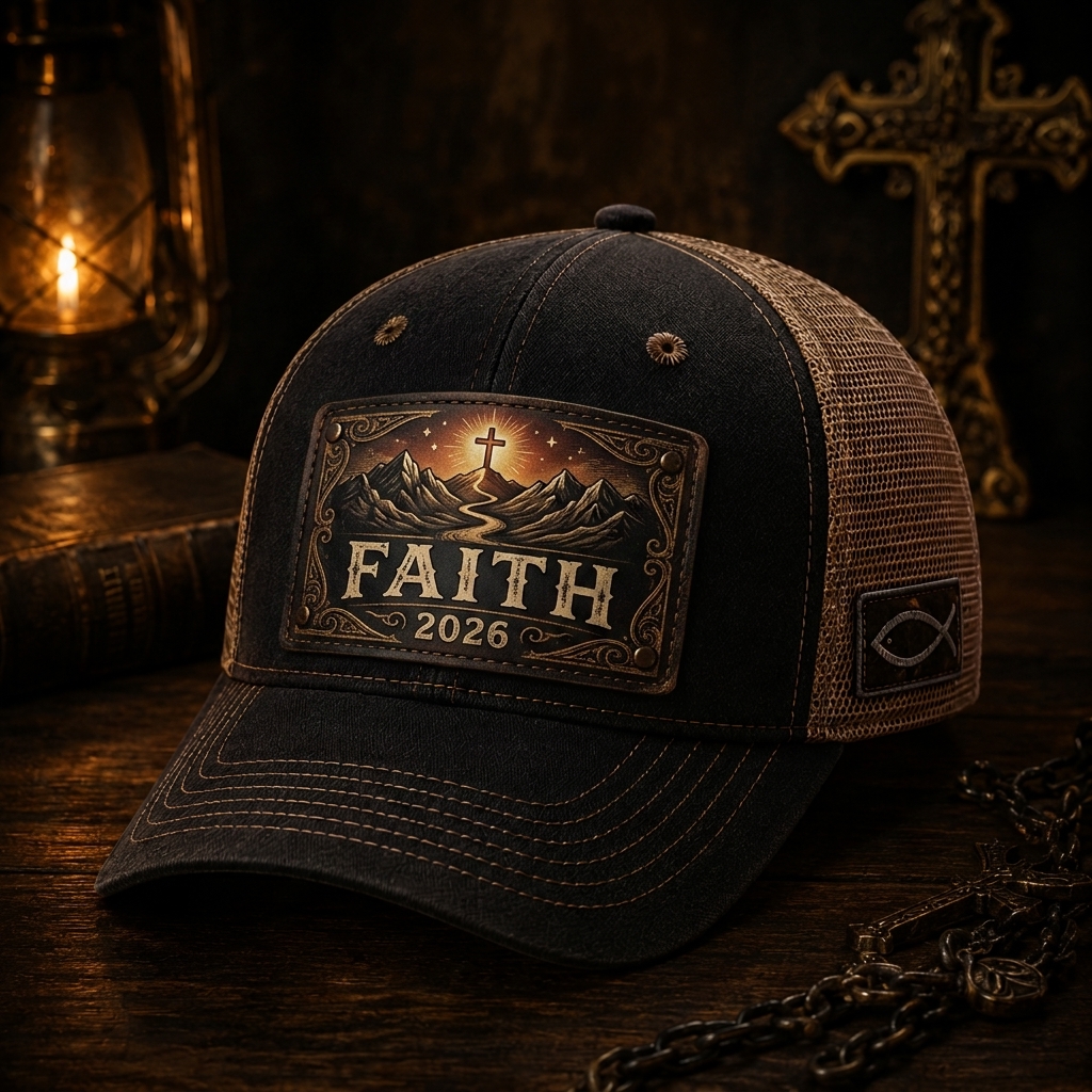 Hihoboken Vintage Supporter Mountain Range Walk By Faith Christian Trucker Hat - 2026 Western Rugged Cross Cap