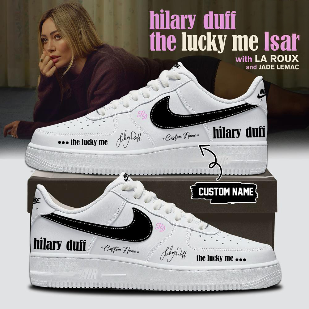 Hilary Duff White and Black Graphic Sneakers