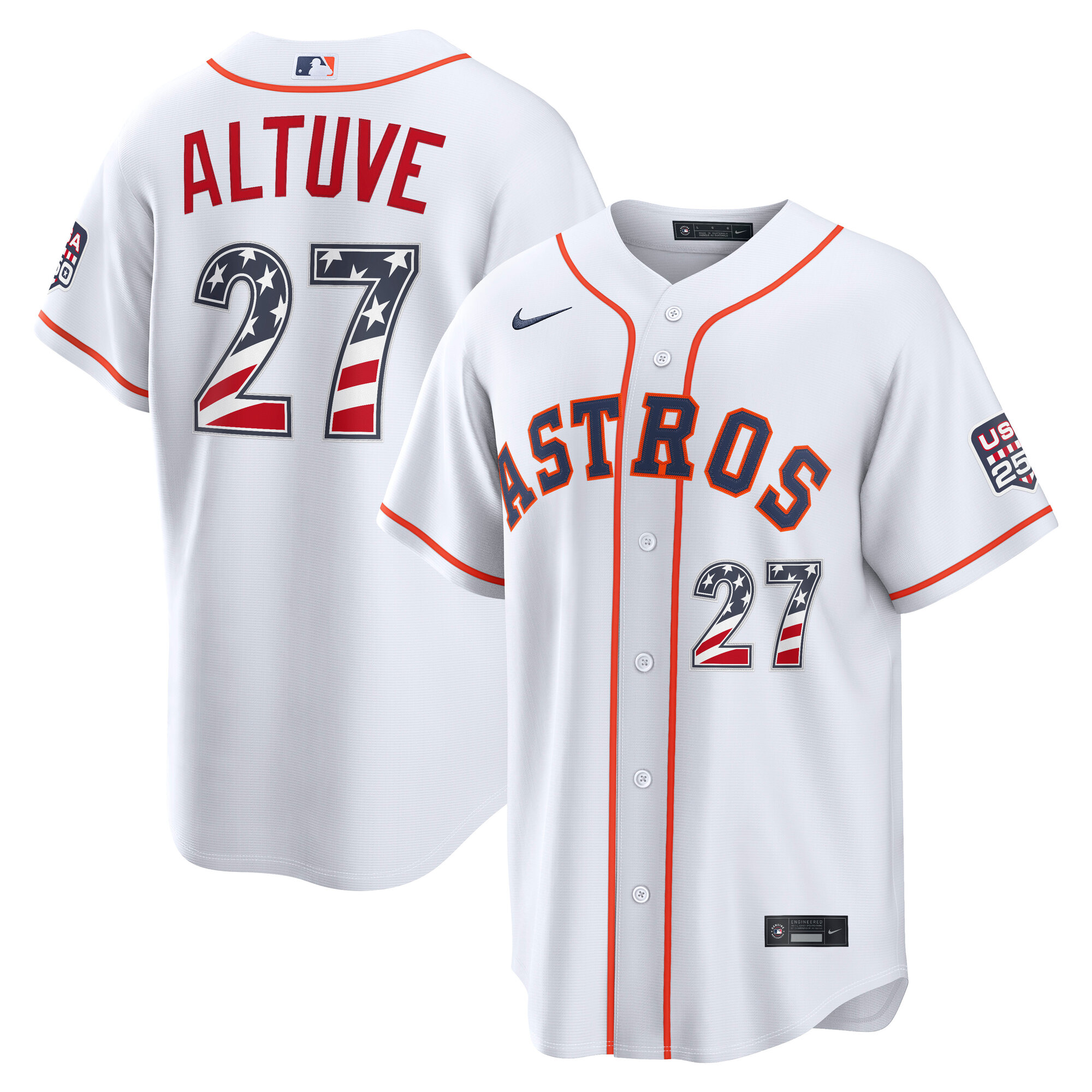 Houston Astros Jose Altuve White USA 250 Fourth of July Home Baseball Jersey_1