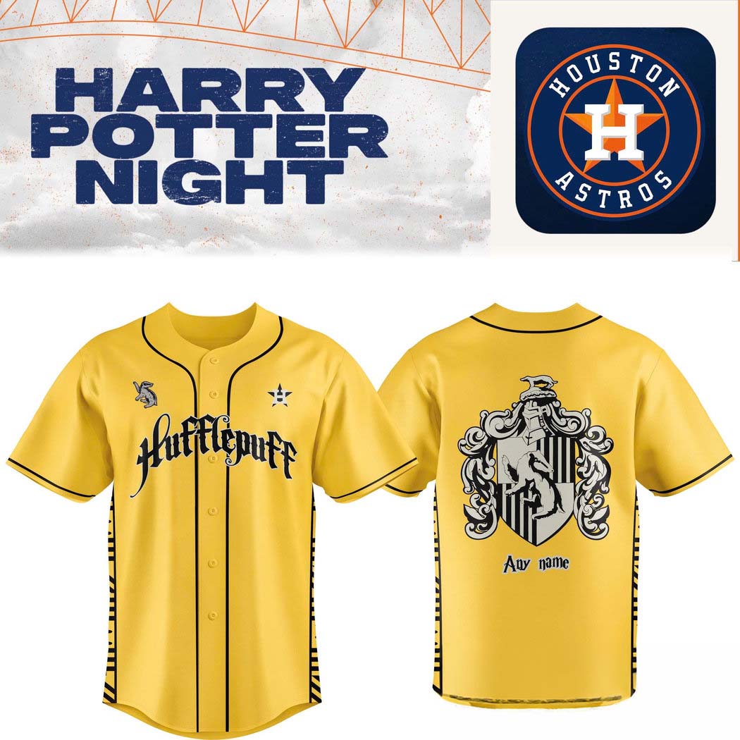 Houston Astros x Hufflepuff House Baseball Jersey 1 - Unicasport Houston Astros x Hufflepuff House Baseball Jersey